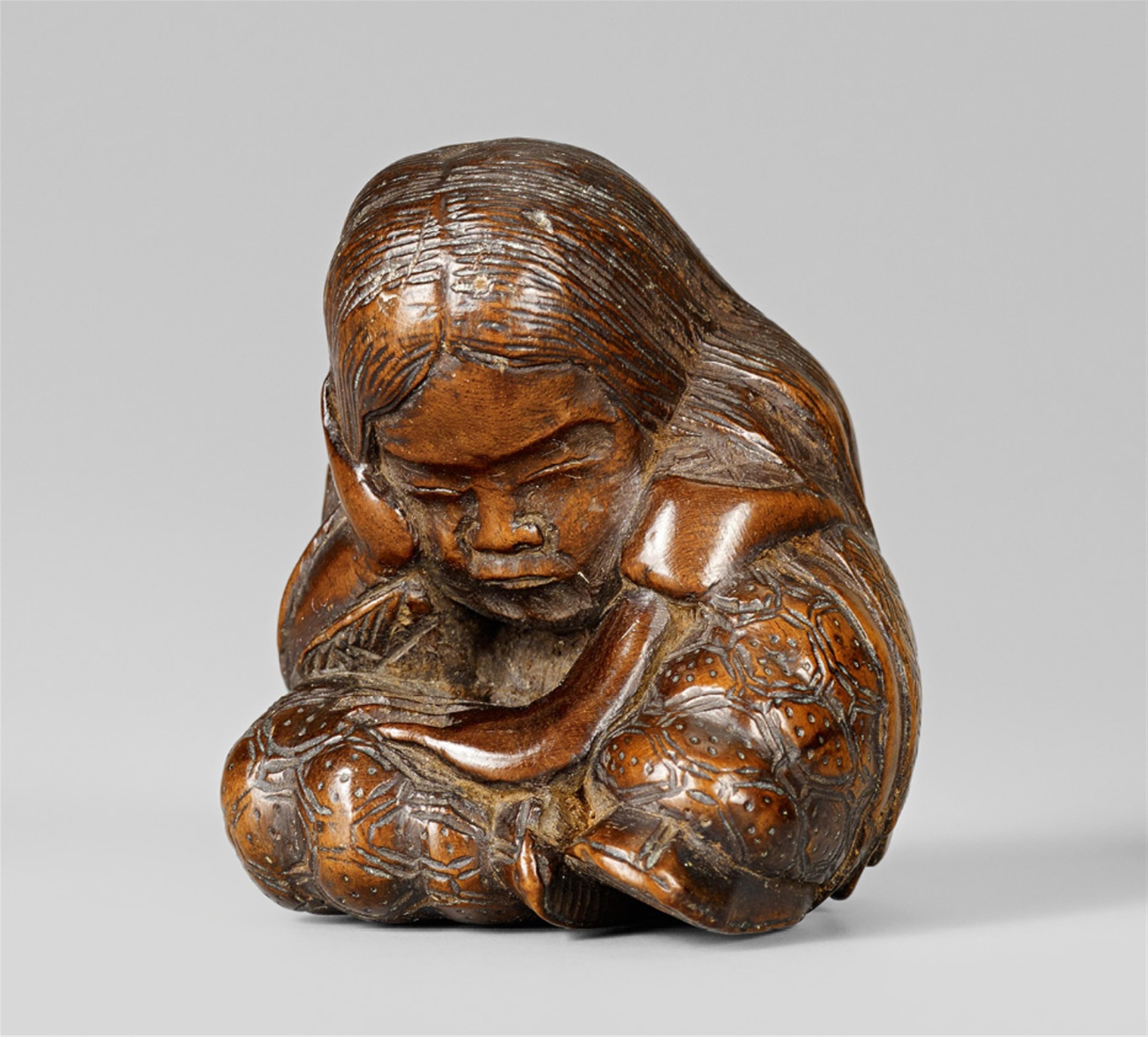 A Nagoya school cherrywood netsuke of a sleeping shôjô. Mid-19th century - image-1