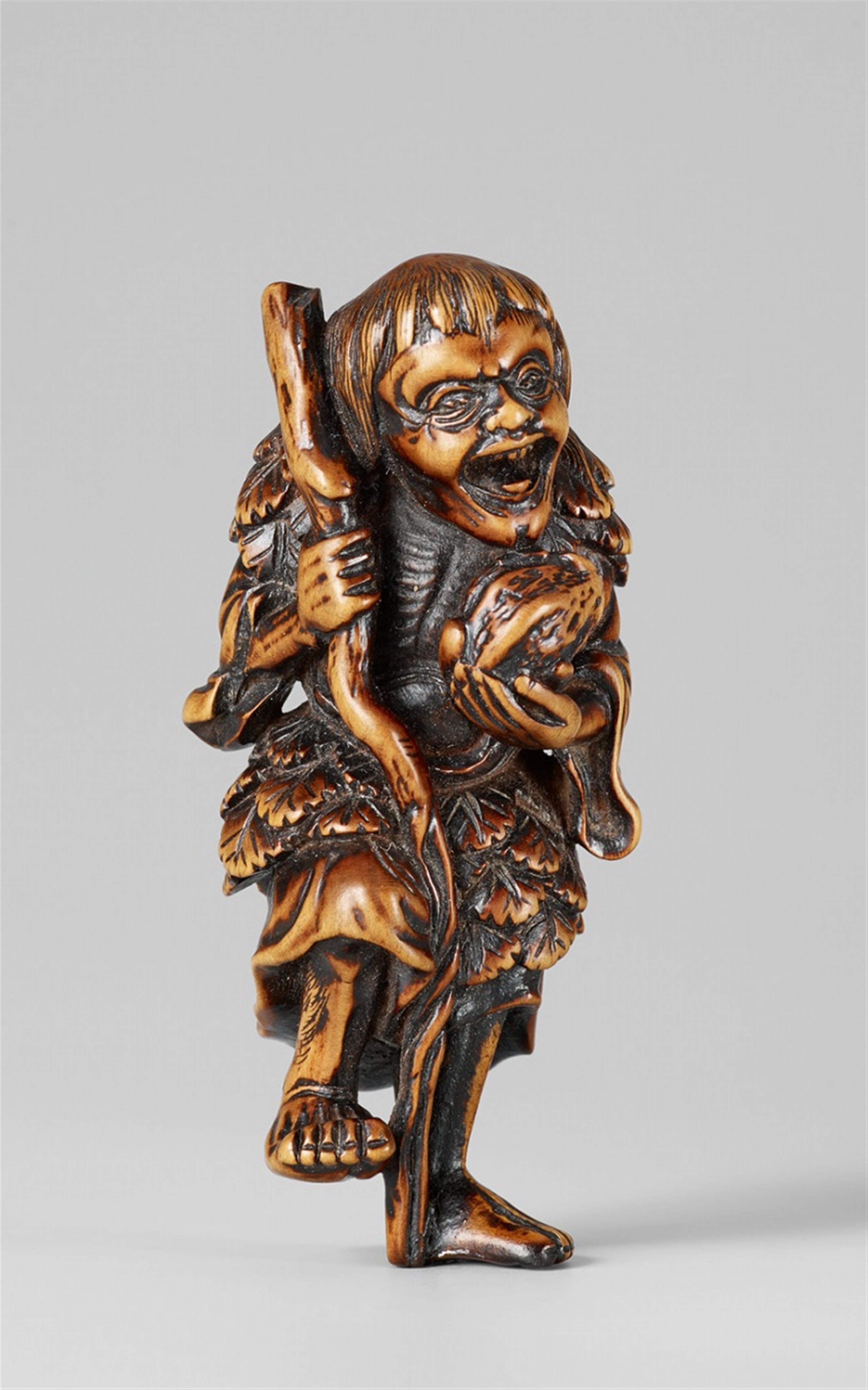 A boxwood netsuke of a laughing Gama Sennin. 19th century - image-1