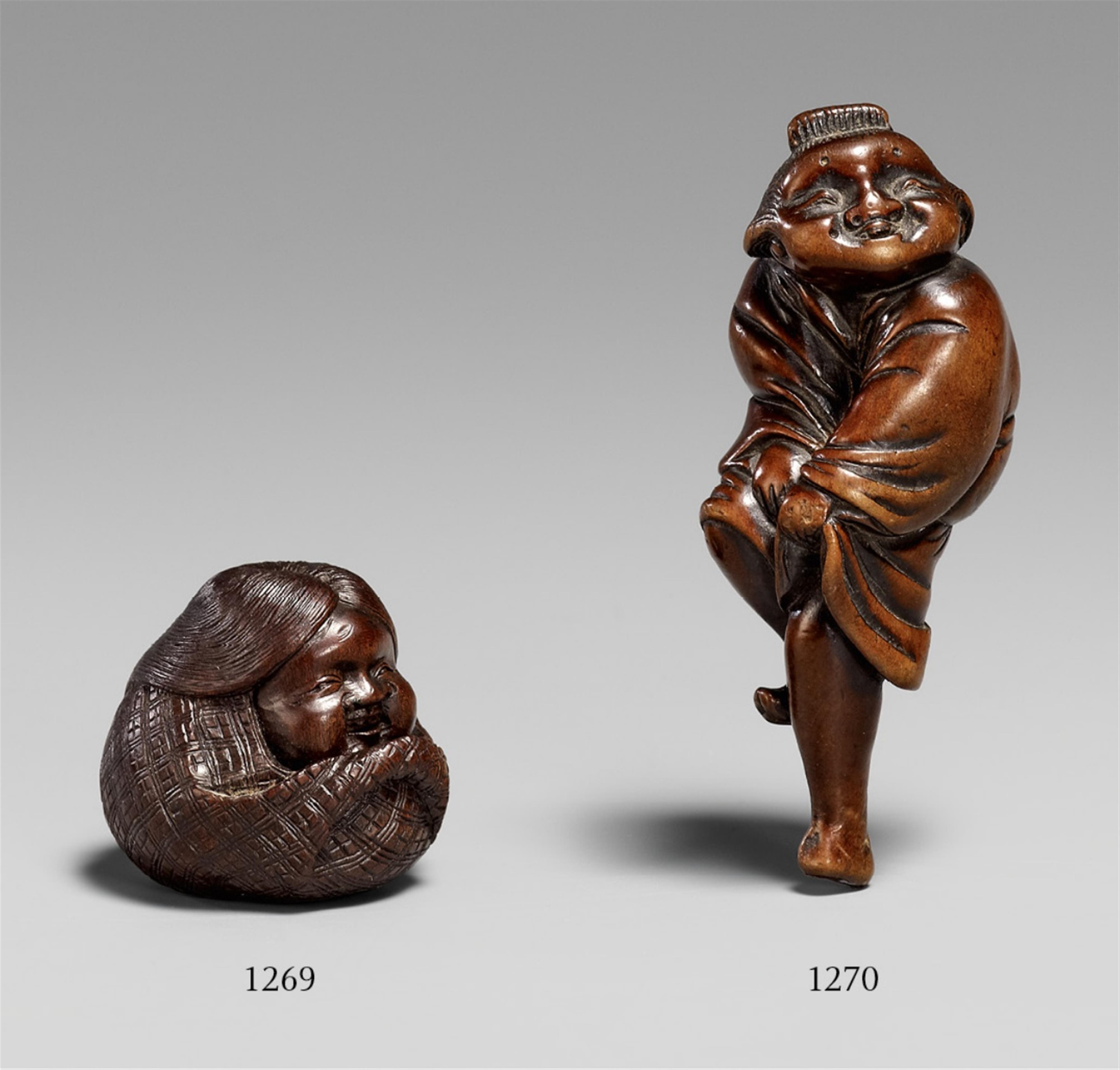 A boxwood netsuke of Okame. Early 19th century - image-1