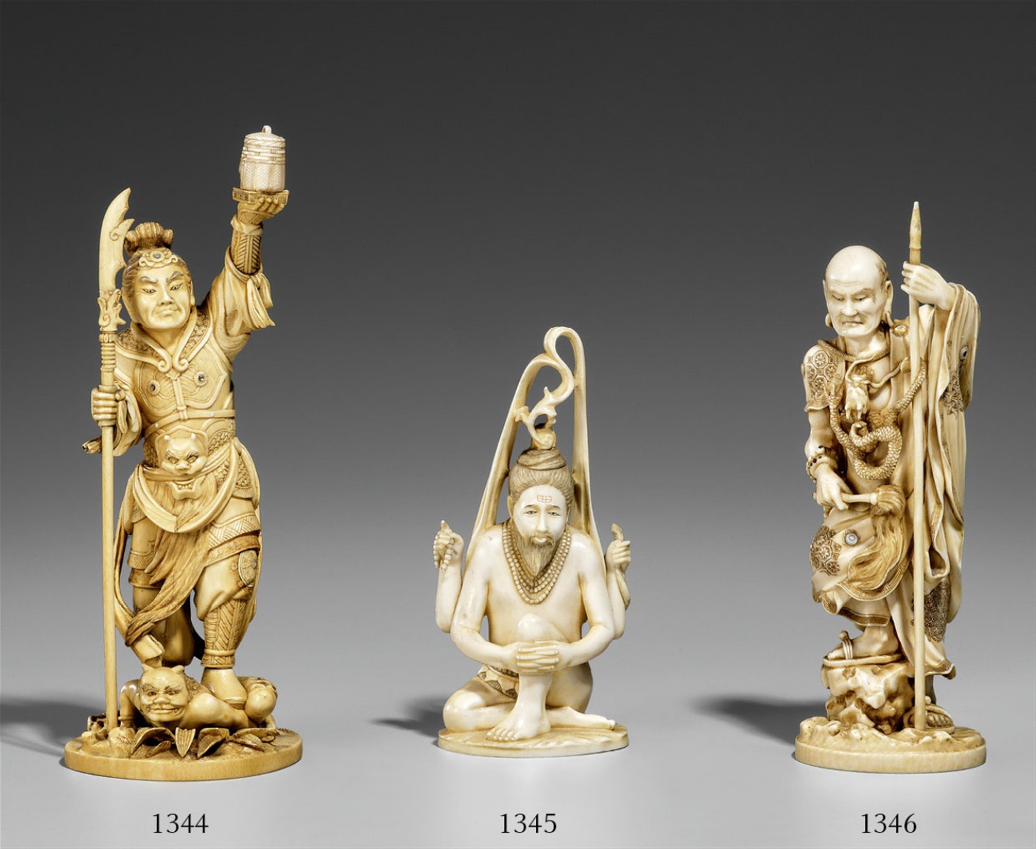 An ivory okimono of Shiva and Ganga. Early 20th century - image-1