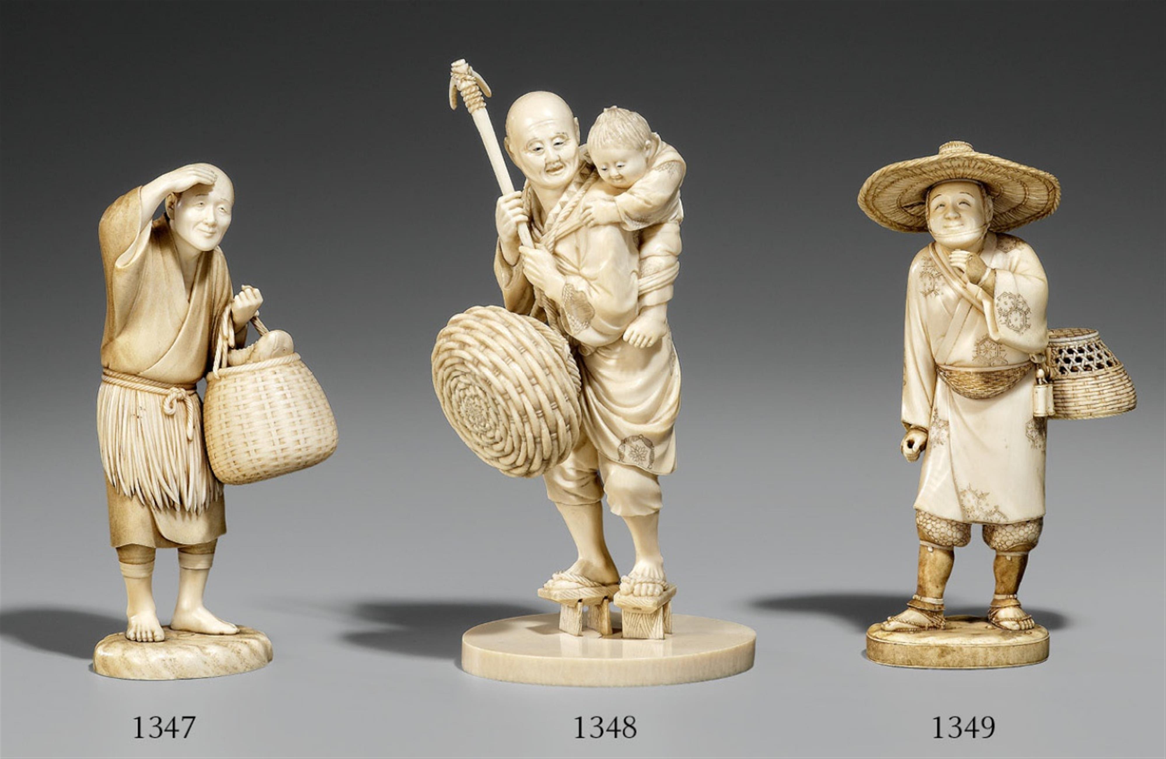 An ivory okimono of a peasant and a boy. Late 19th century - image-1