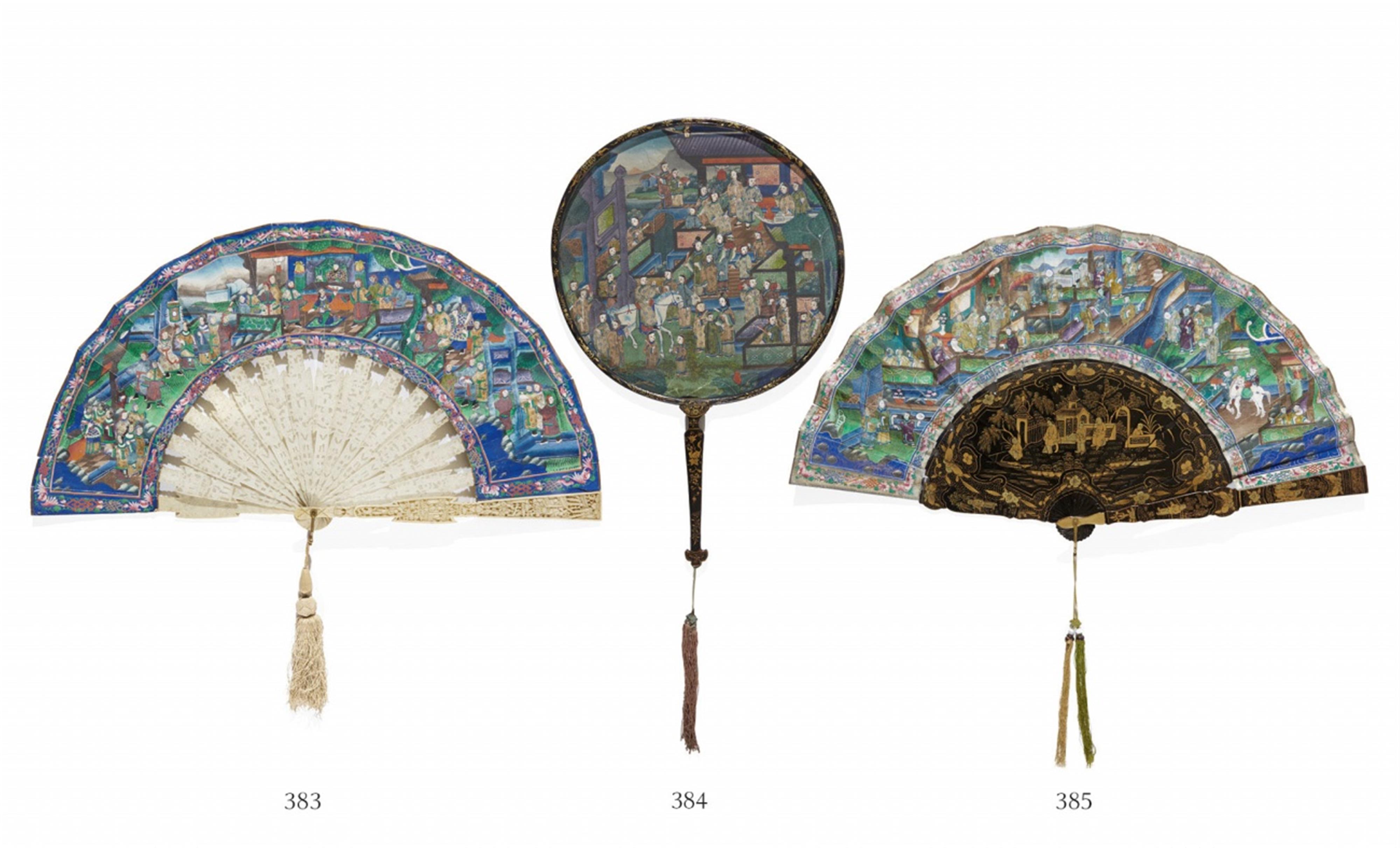 An unusual round stiff fan. Kanton. 19th century - image-1