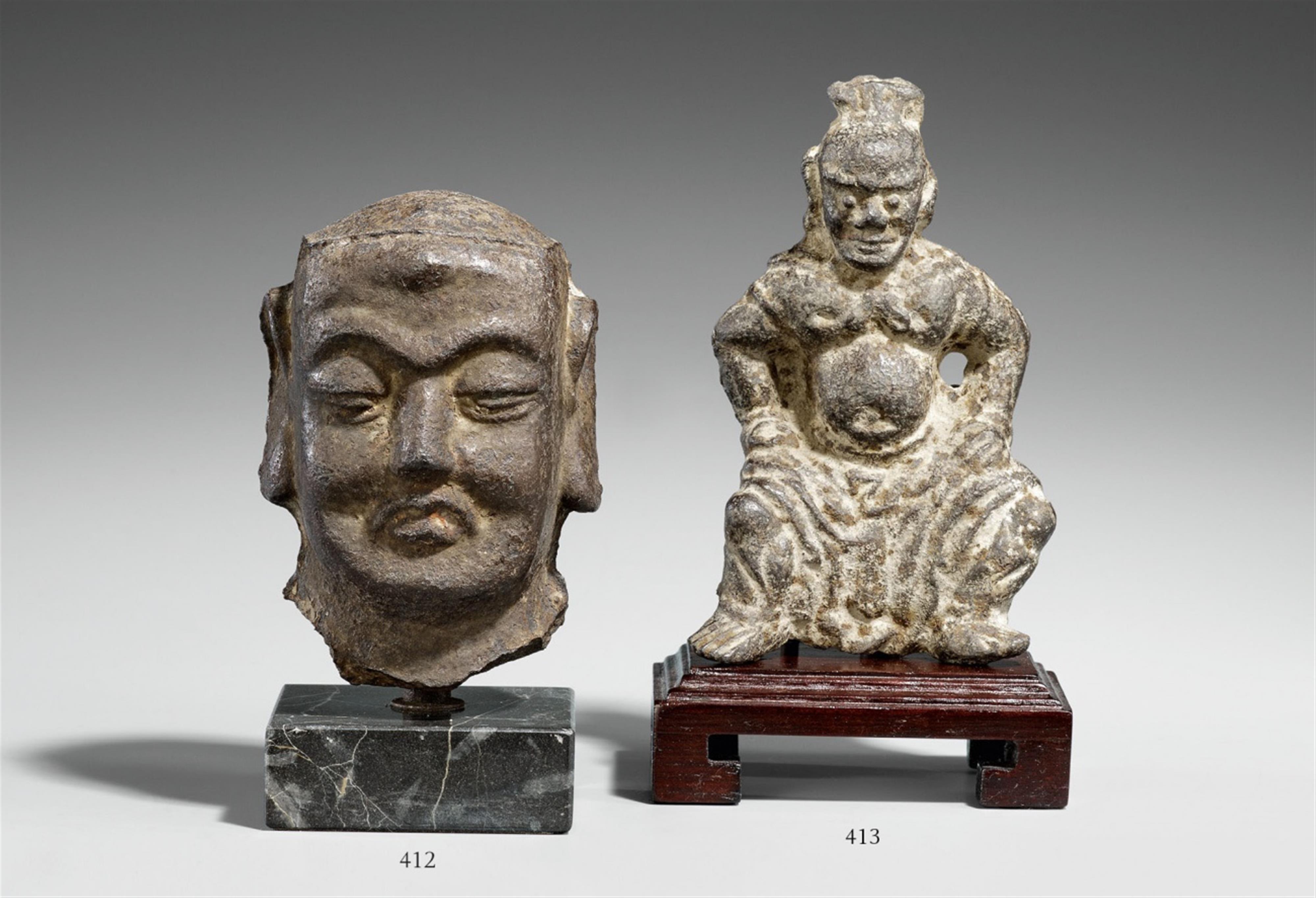 A small cast iron head of luohan Kasyapa. Song/early Ming dynasty - image-1