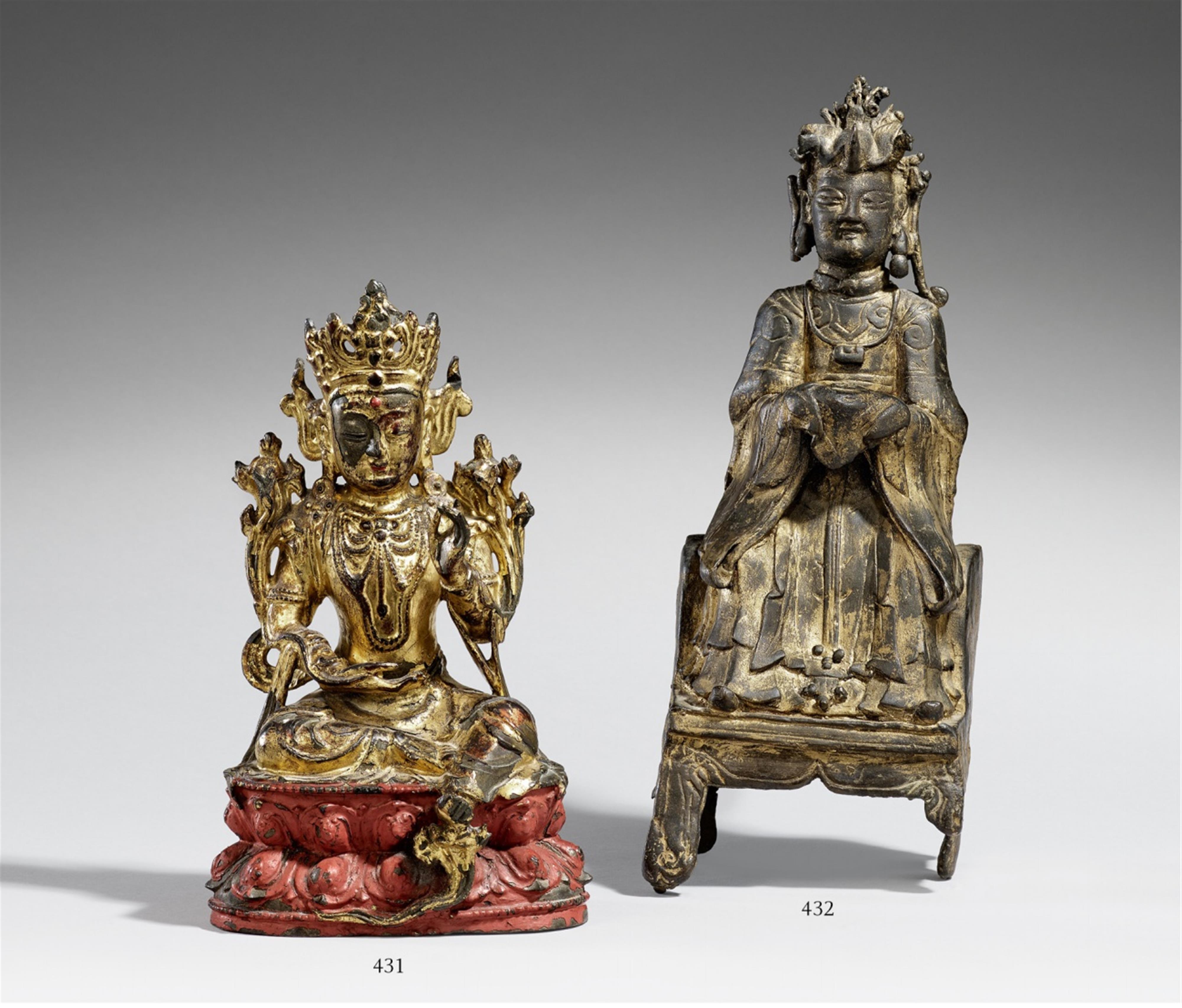 A lacquered and gilded bronze figure of Guanyin. Ming dynasty - image-1