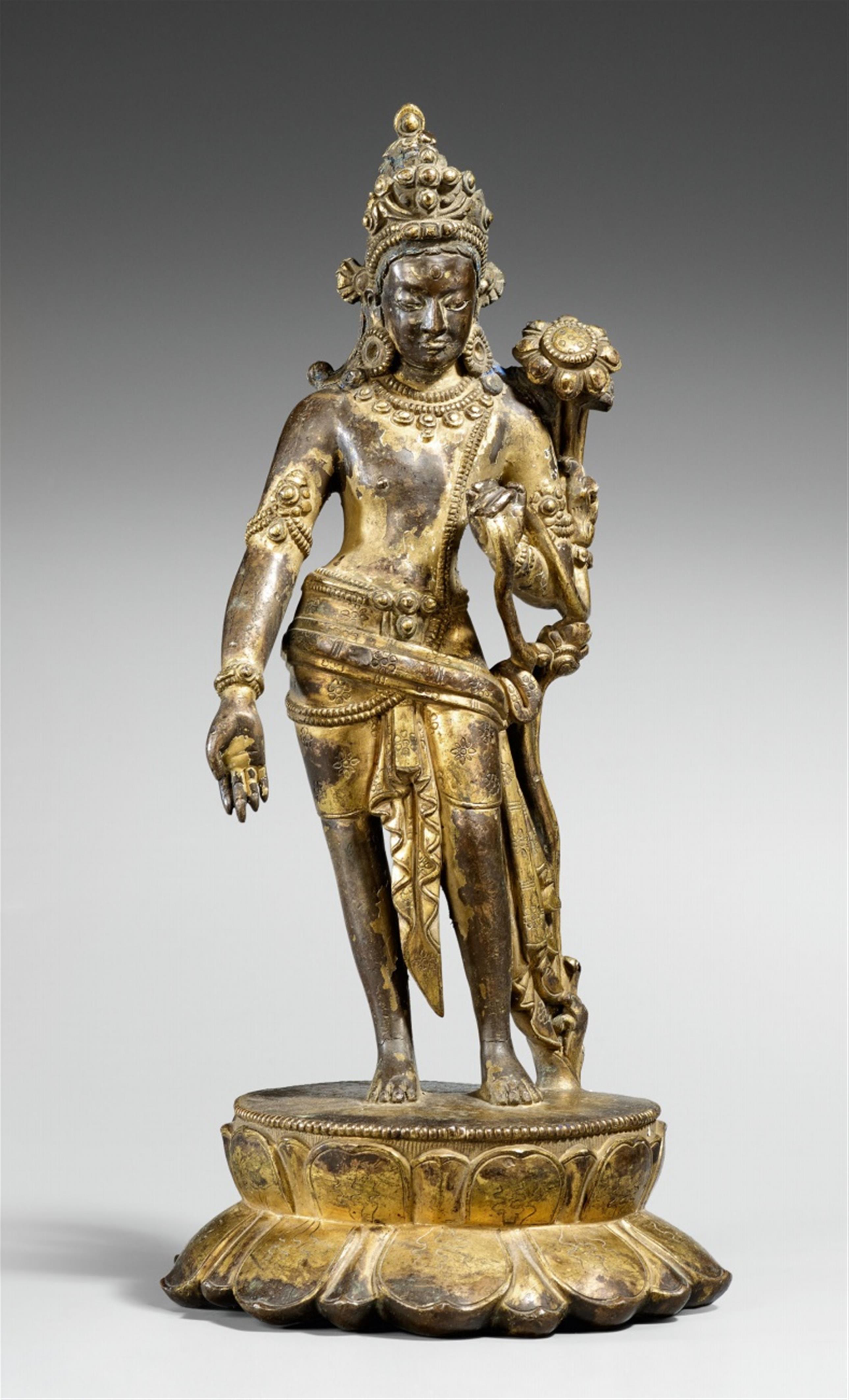 A Nepalese gilt bronze figure of Padmapani. 13th century - image-1