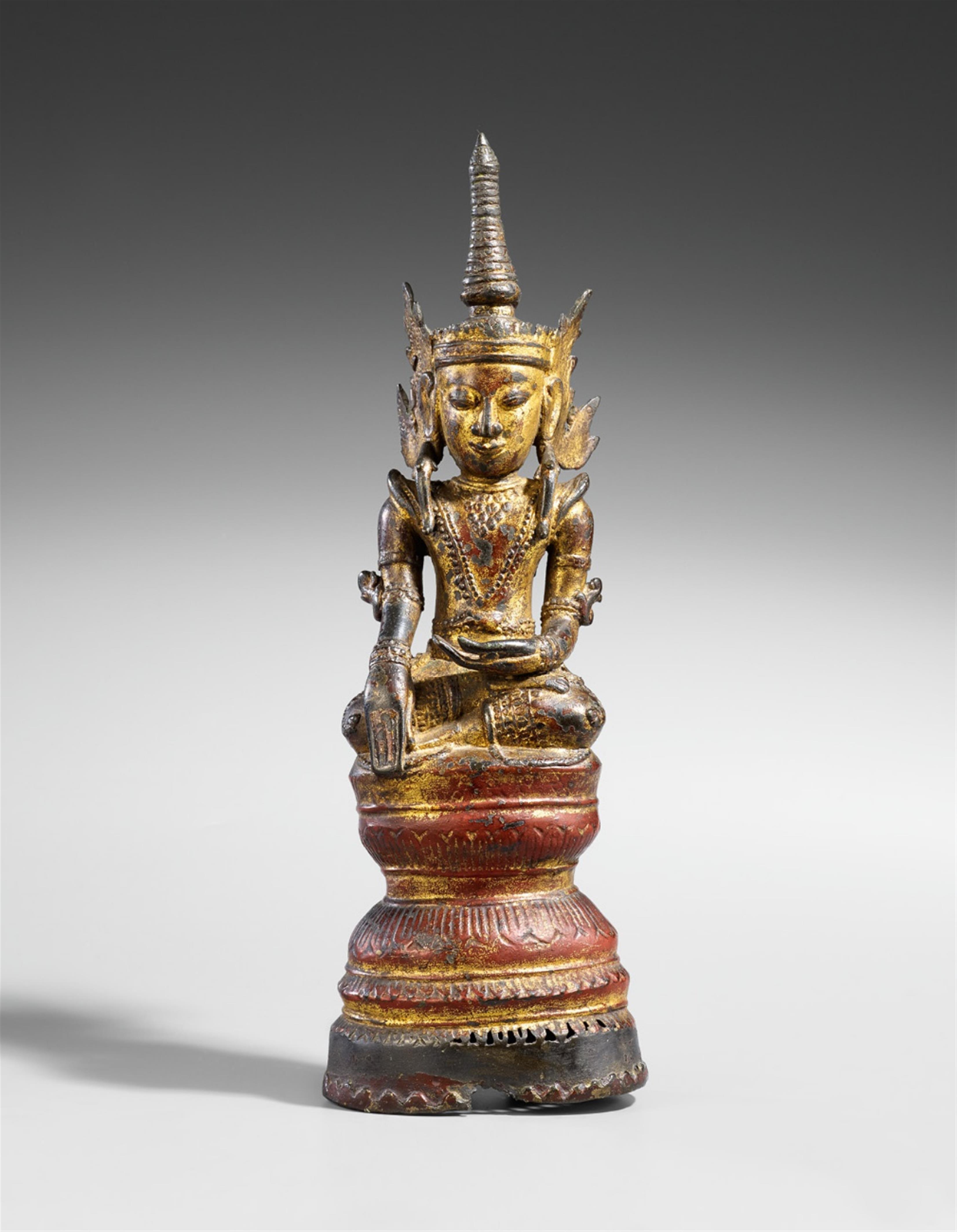 A Burmese lacquered and gilded bronze figure of a jewelled Buddha. 18th/19th century - image-1