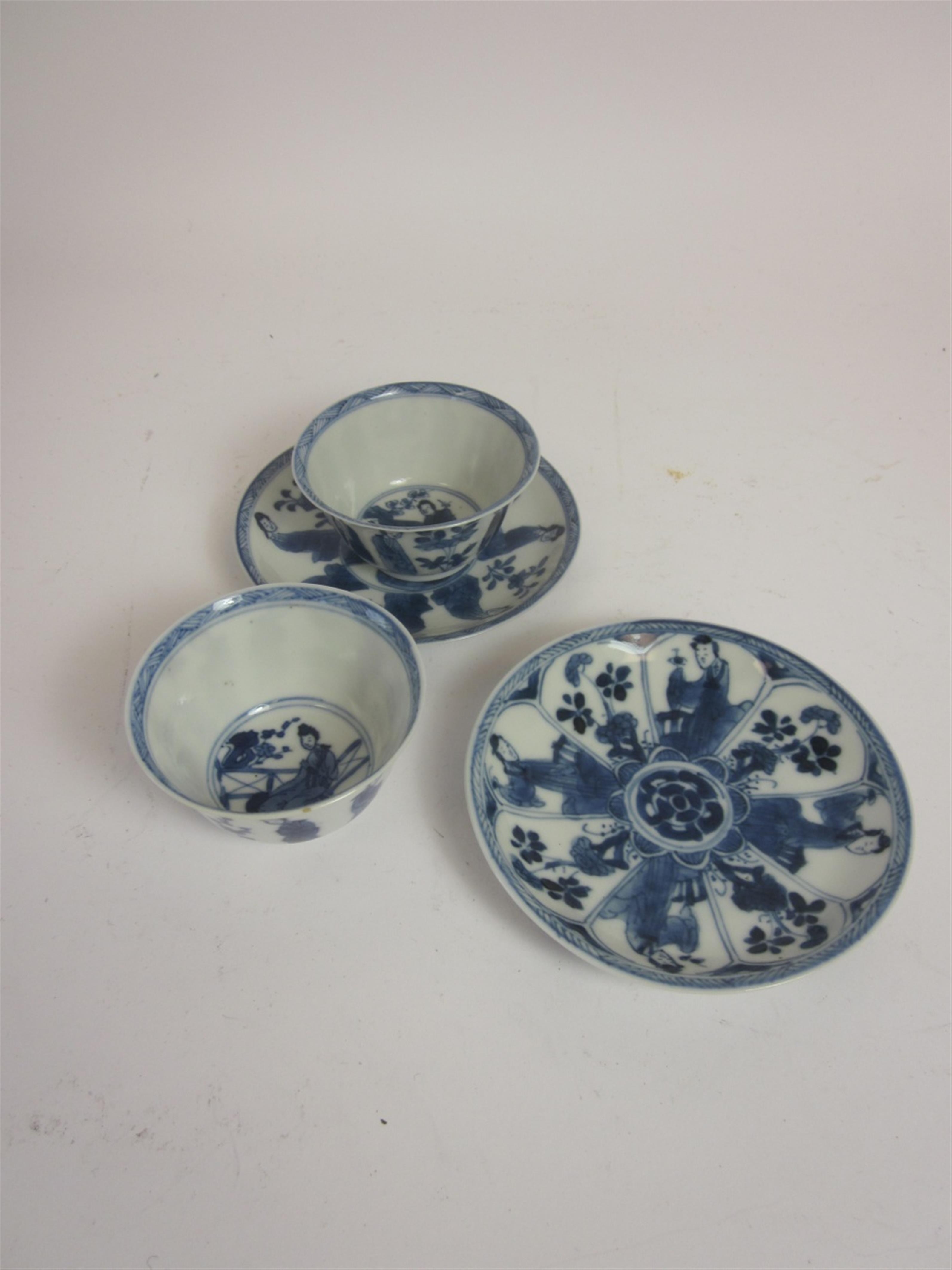 Two blue and white cups and saucers. 19th century - image-1