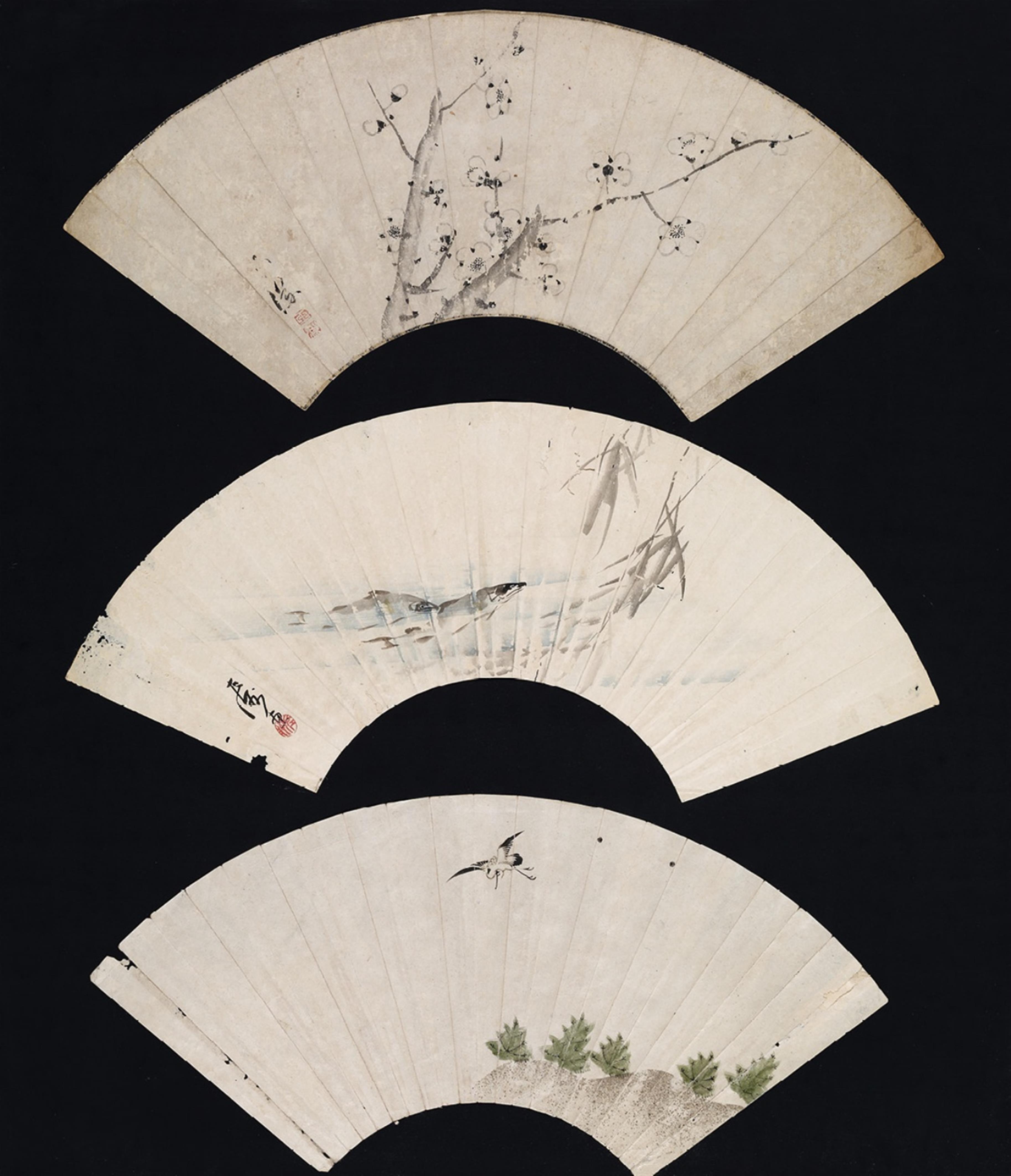 Three fan paintings. 19th century - image-1