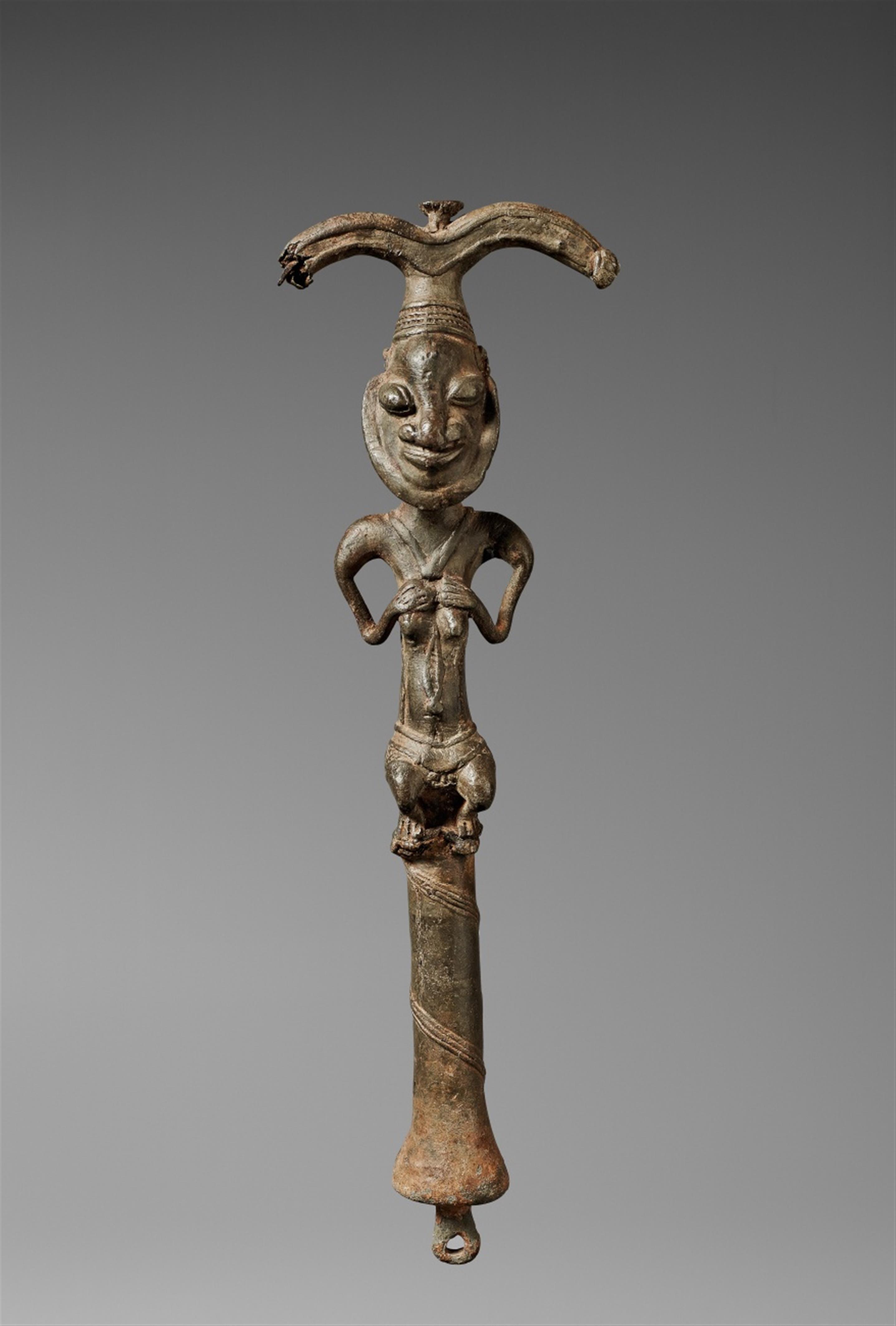 A YORUBA BRONZE SHANGO STAFF - image-1