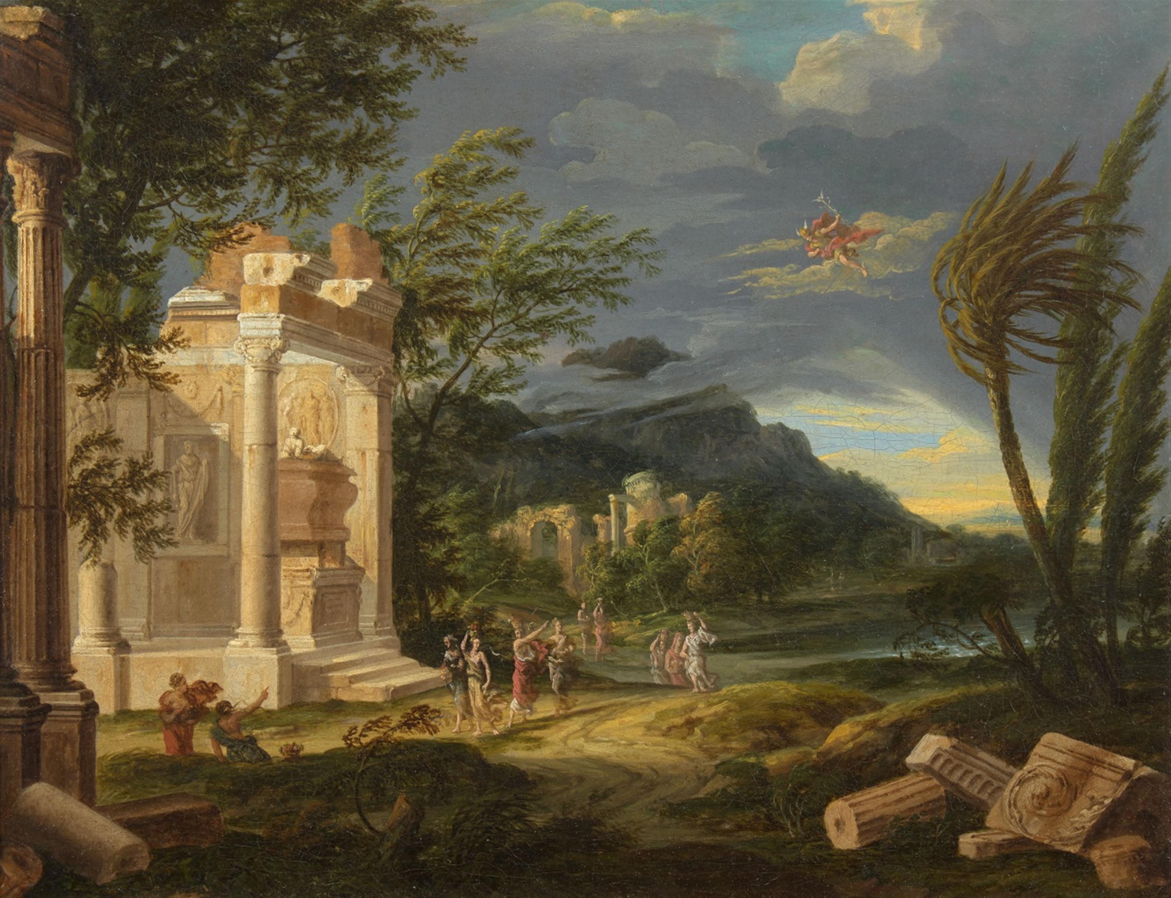 Italian School 18th century - Landscape with Hermes and Ancient Ruins - image-1