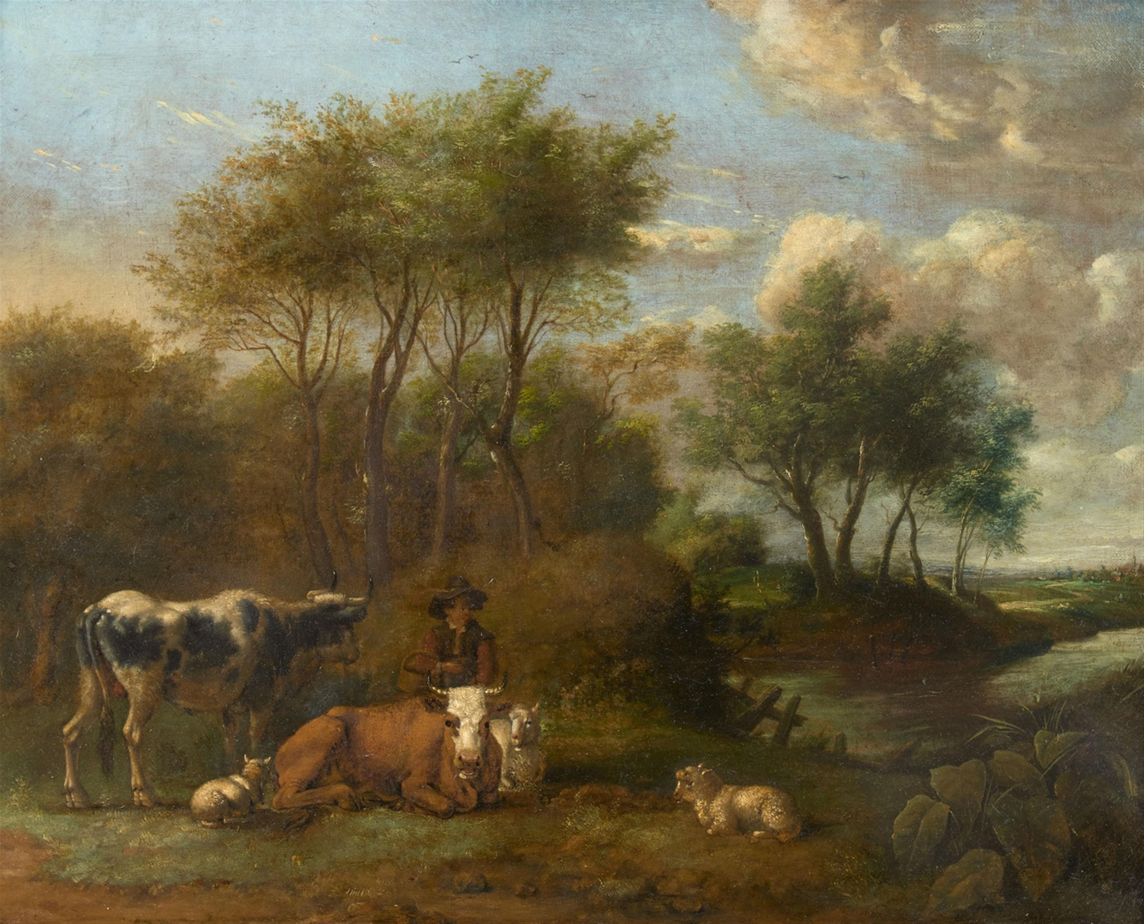 Flemish School 17th century - Landscape with Cowherd and Cattle - image-1