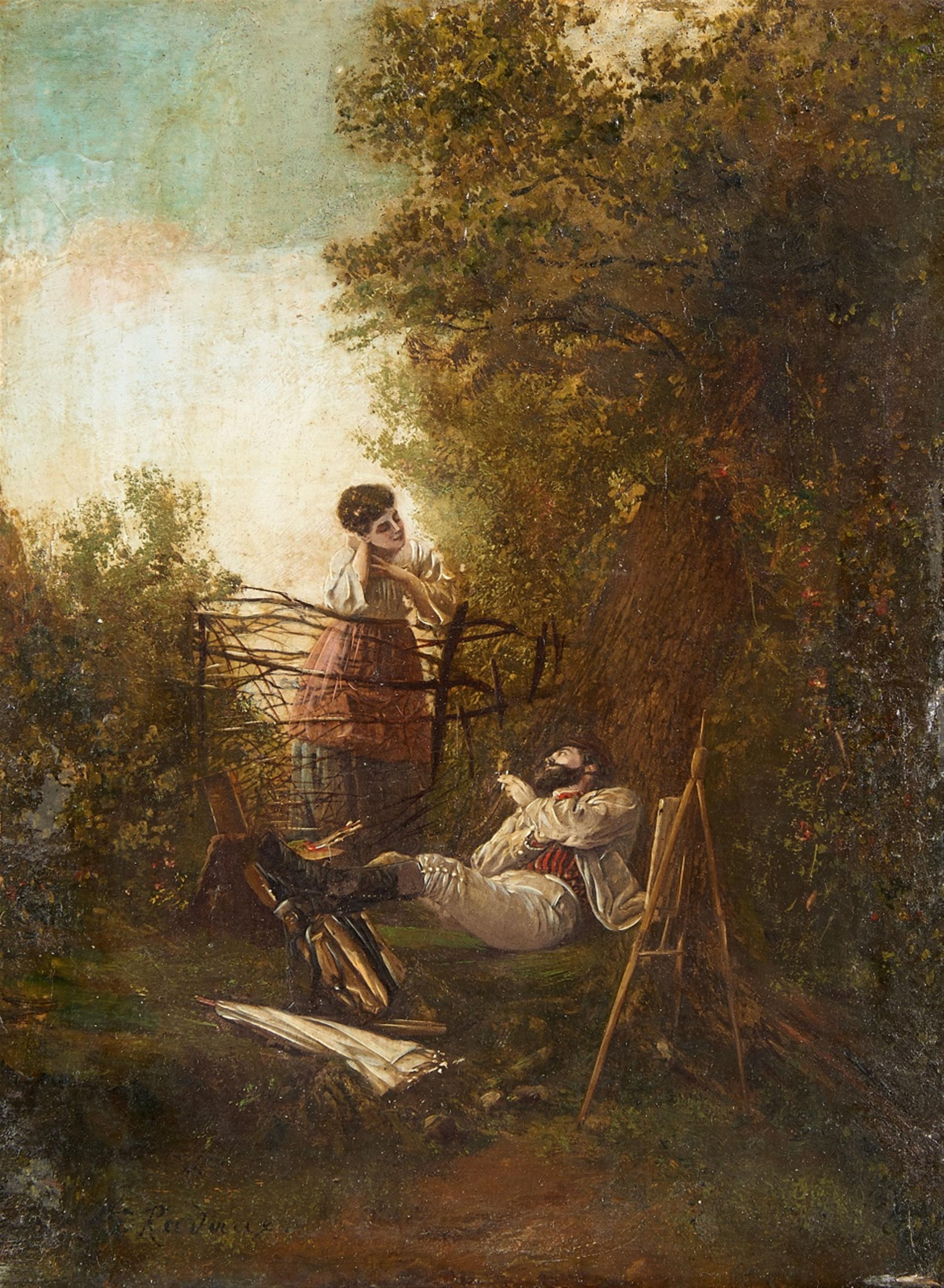 French School 19th century - The Painter and the Girl The Hunter and the Girl - image-1