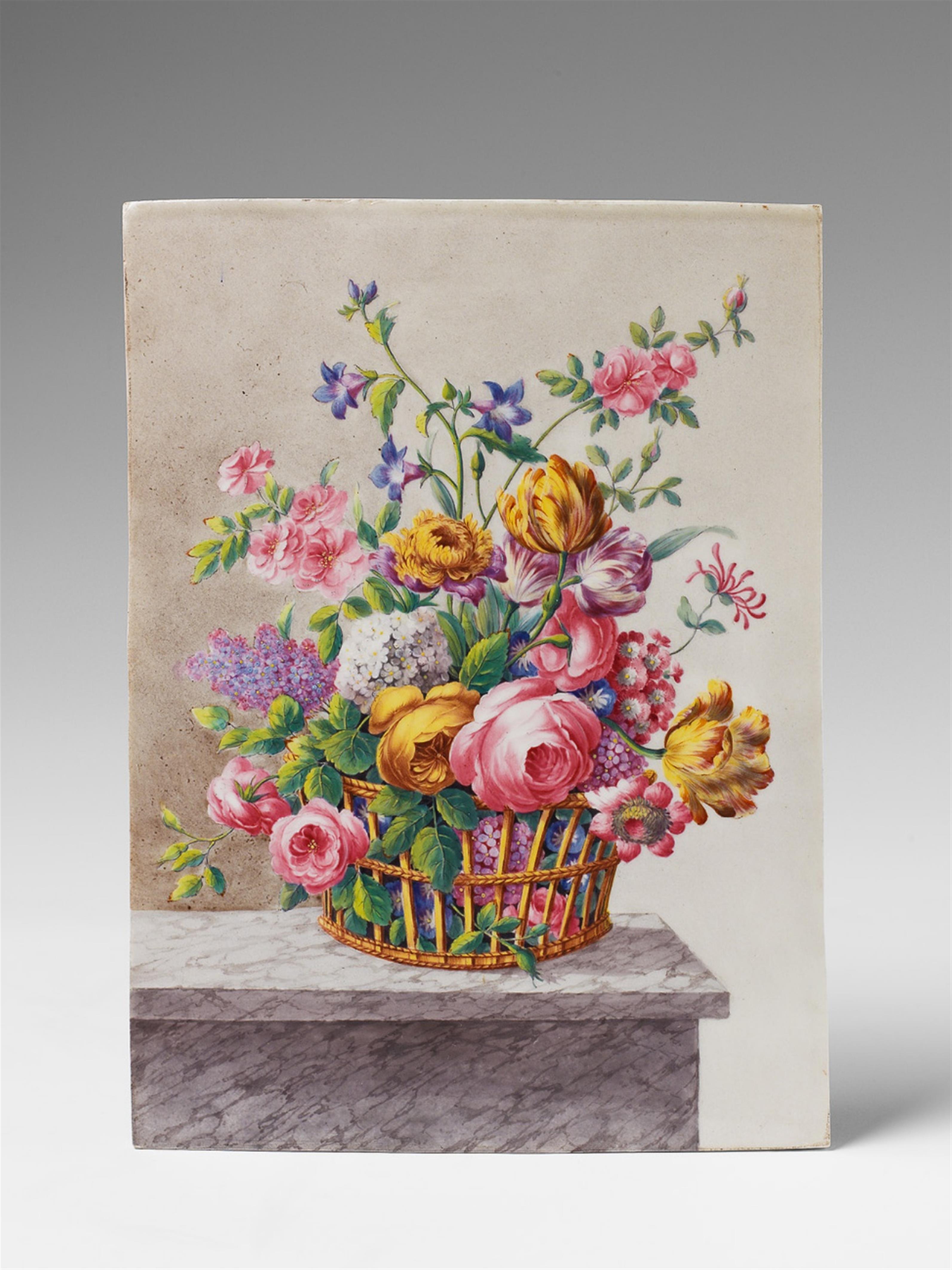 A porcelain plaque painted with a floral still life. - image-1