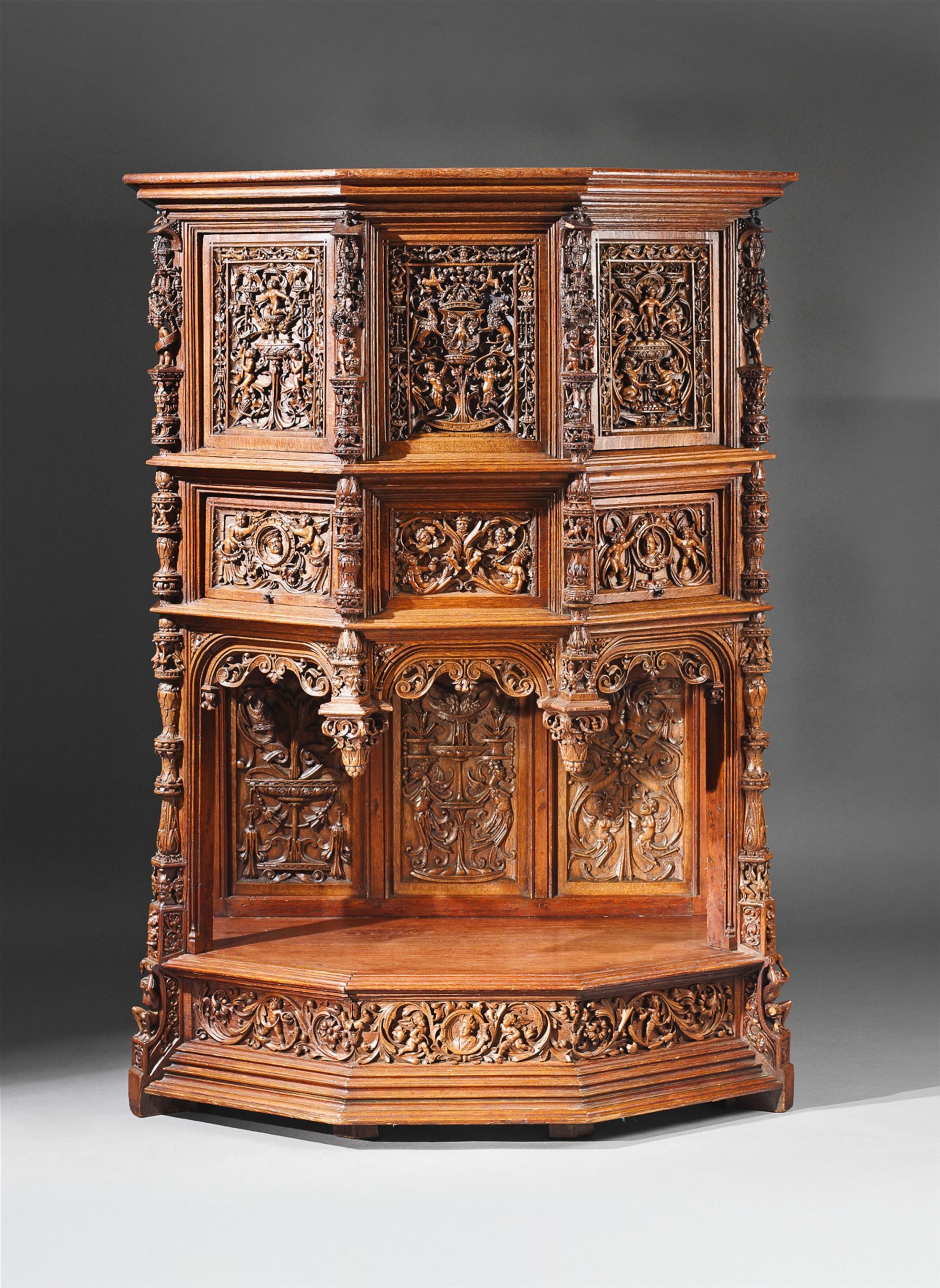 An opulently carved Renaissance style oak "grand dressoir" cabinet. - image-1