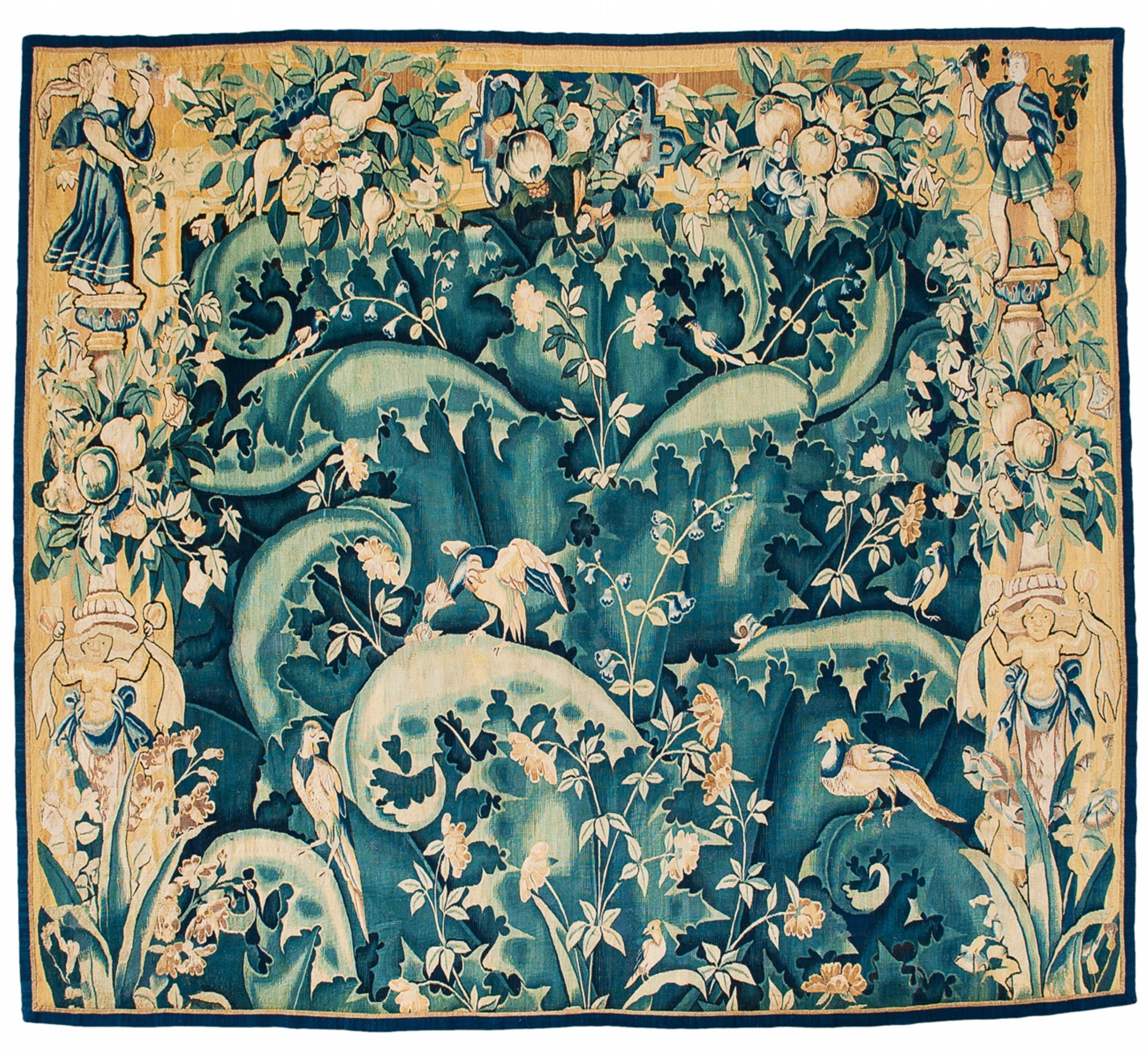 A Flemish wool and silk verdure tapestry with allegorical figures. - image-1