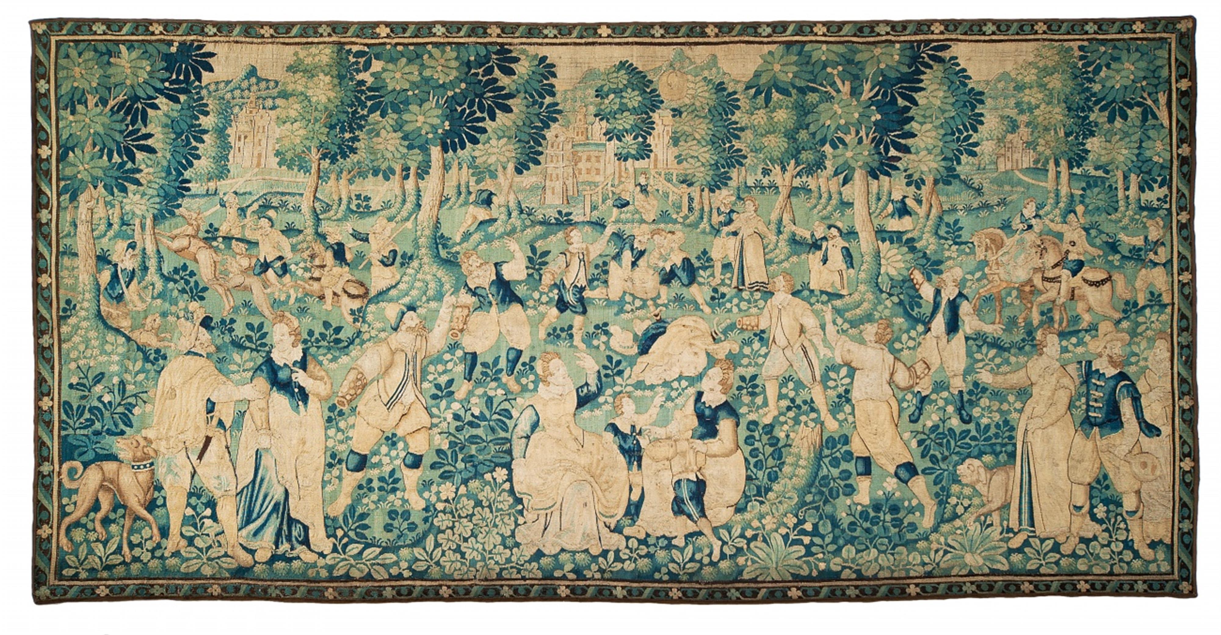 A Flemish wool and silk tapestry depicting men playing pallone. - image-1