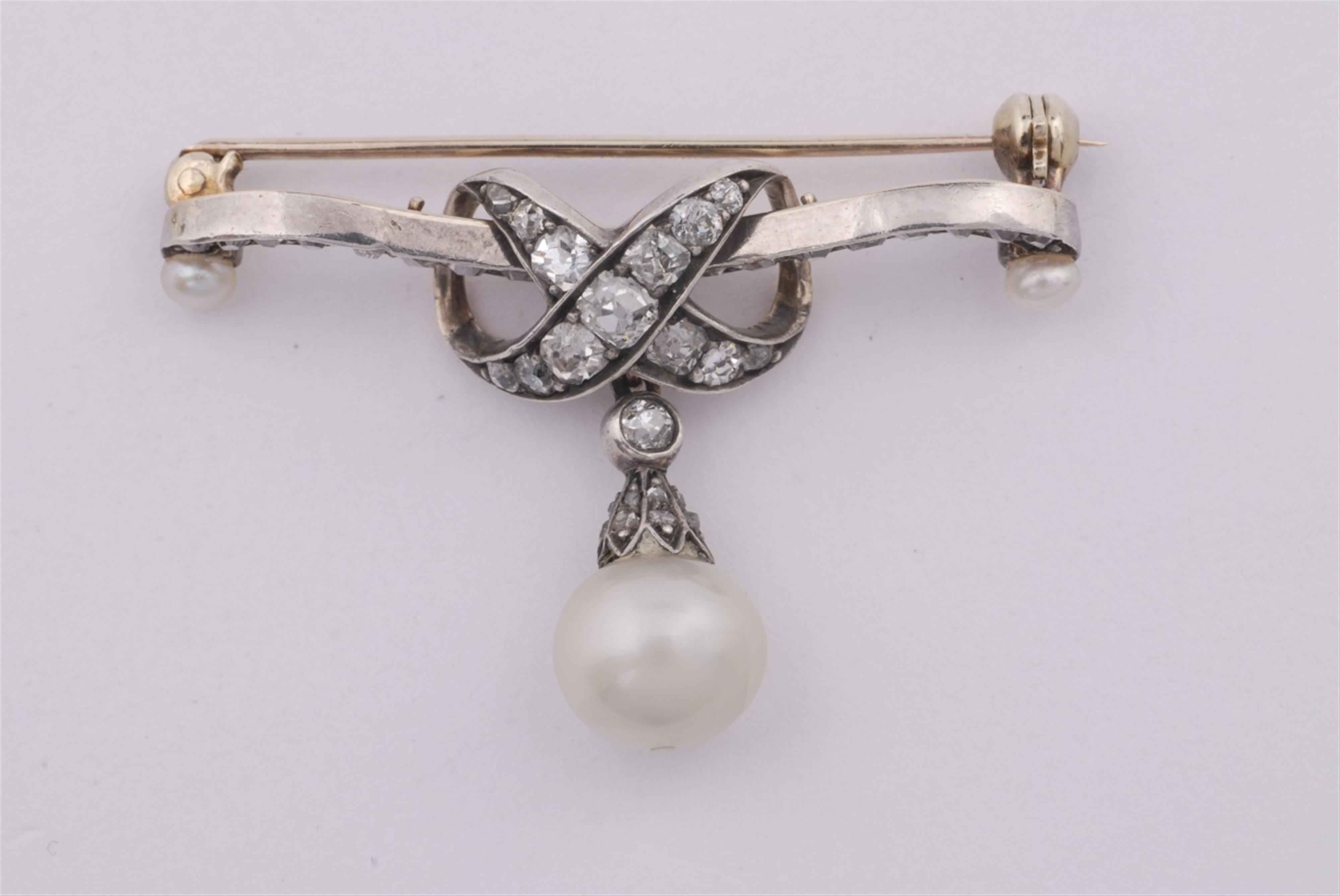 A pearl and diamond pin brooch. - image-1