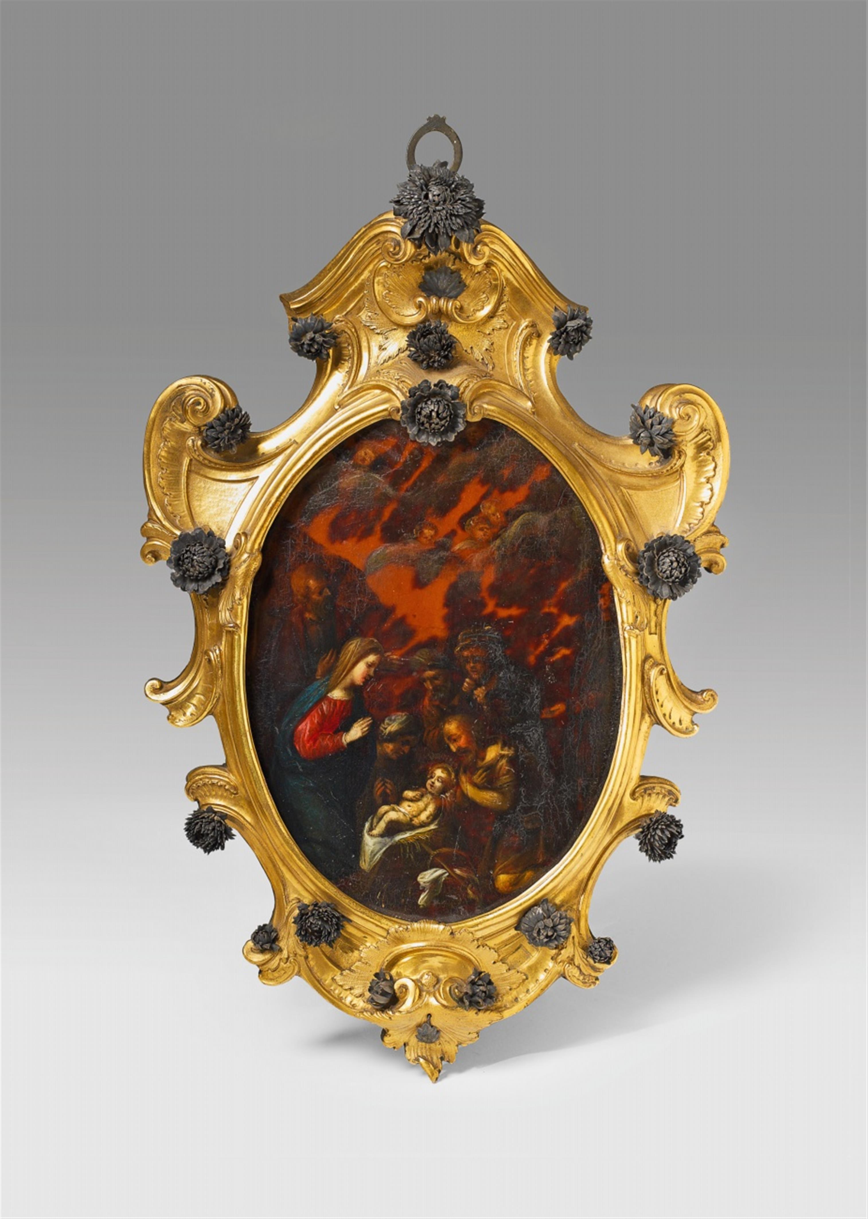 An Italian Baroque oil on tortoiseshell depiction of the Nativity. - image-1