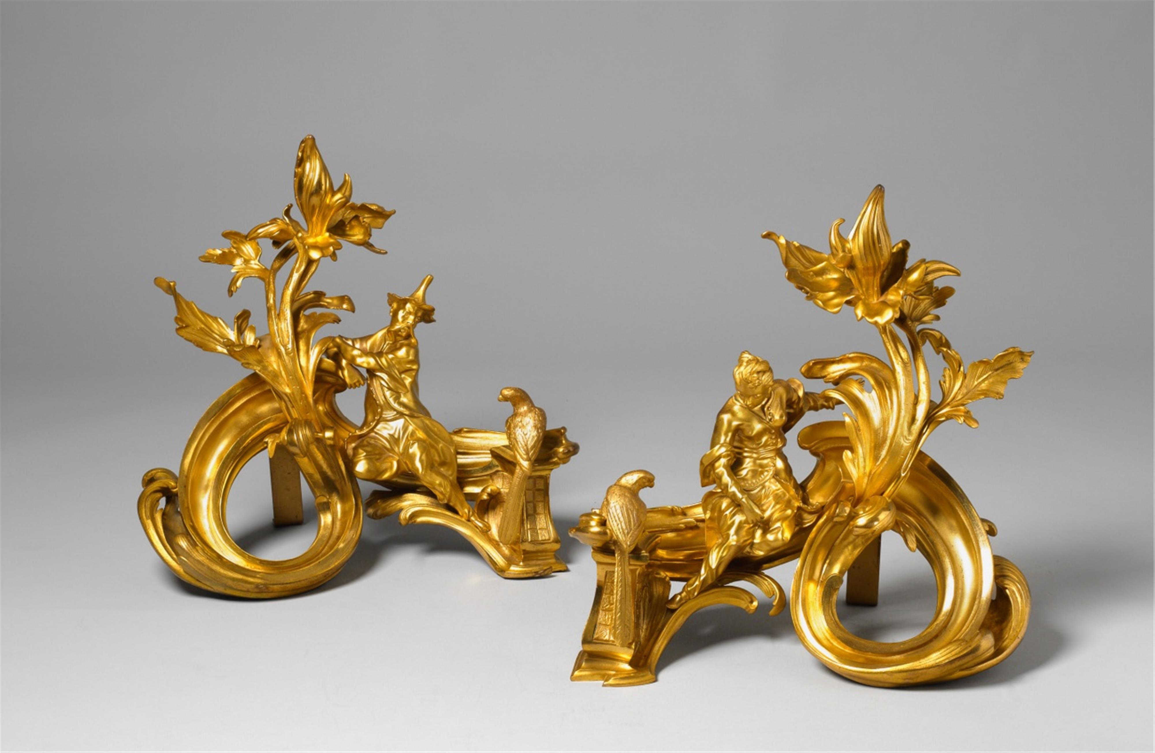 A pair of Parisian ormolu and cast iron Chinoiserie andirons. - image-1