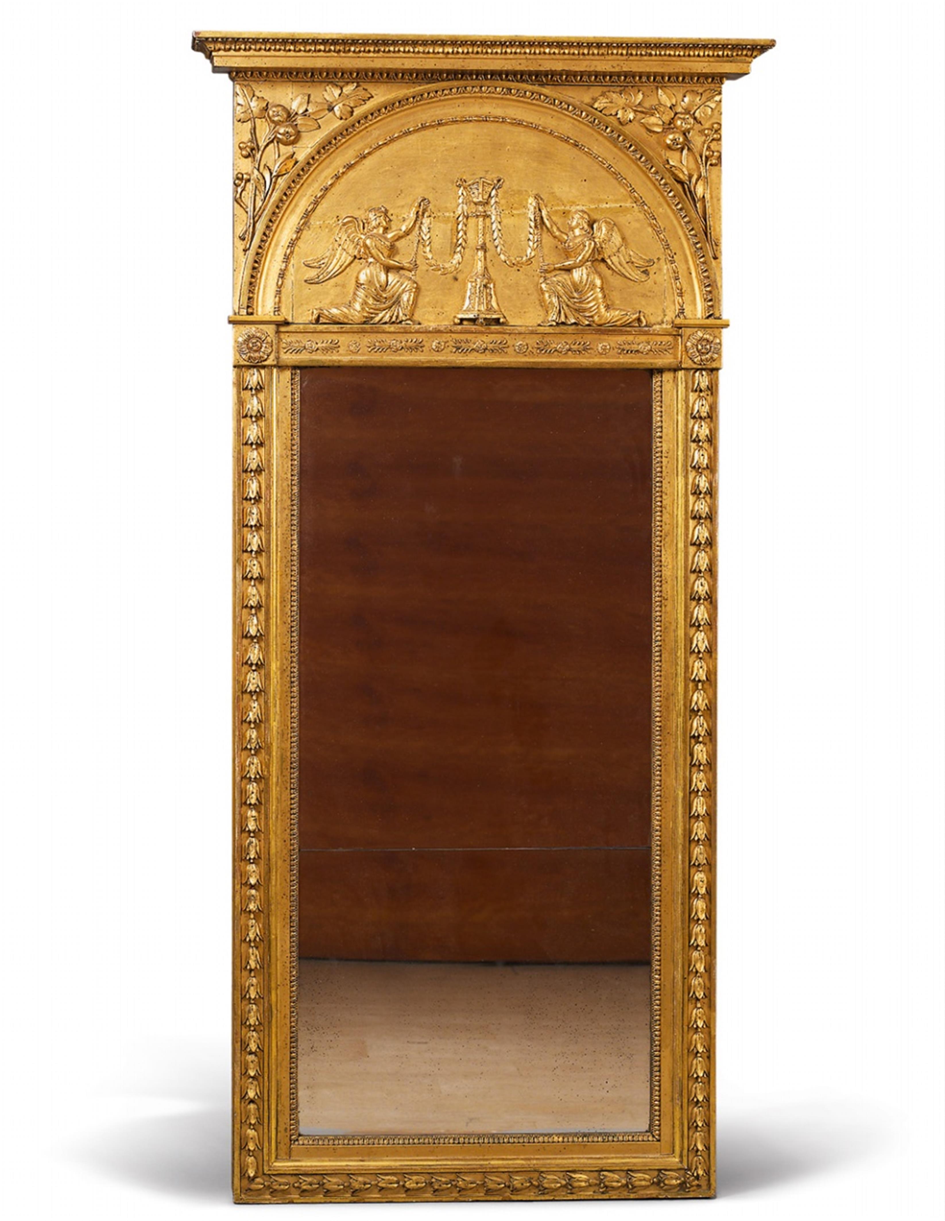 A Gustavian giltwood and papier maché trumeau mirror. - image-1