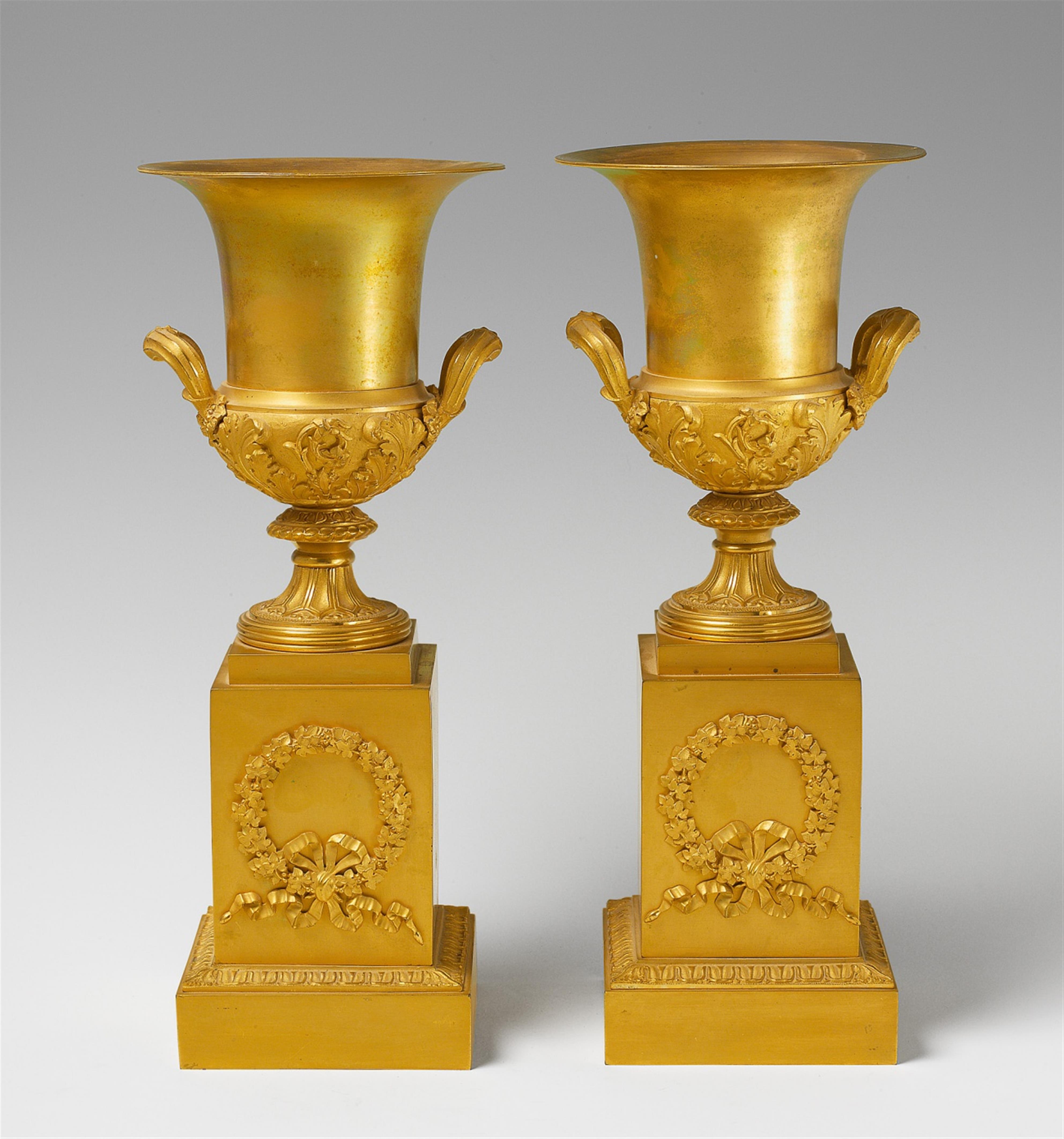 A pair of French bronze krater-form vases. - image-1