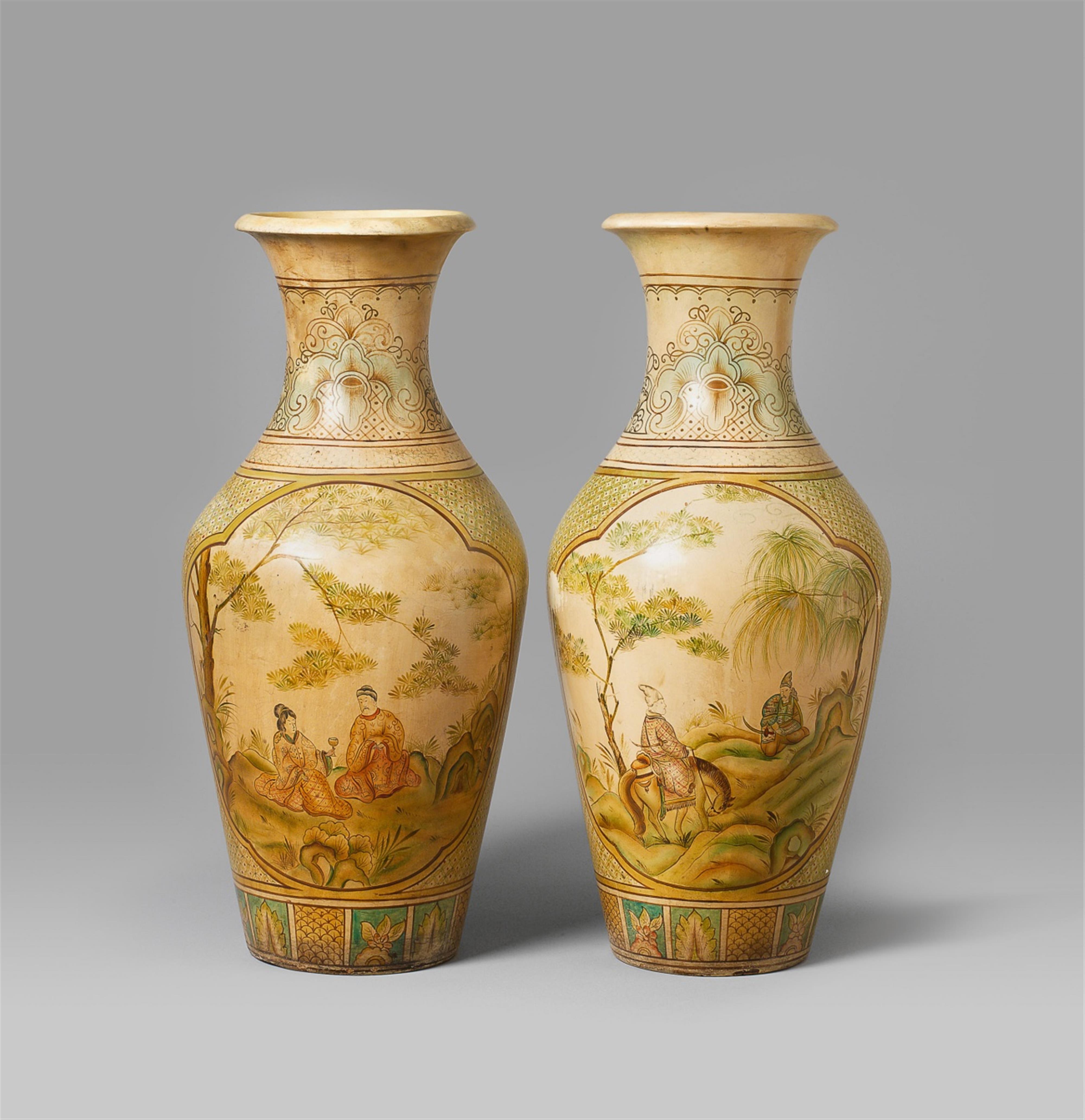 A pair of North Italian terracotta vases with chinoiserie decor. - image-1