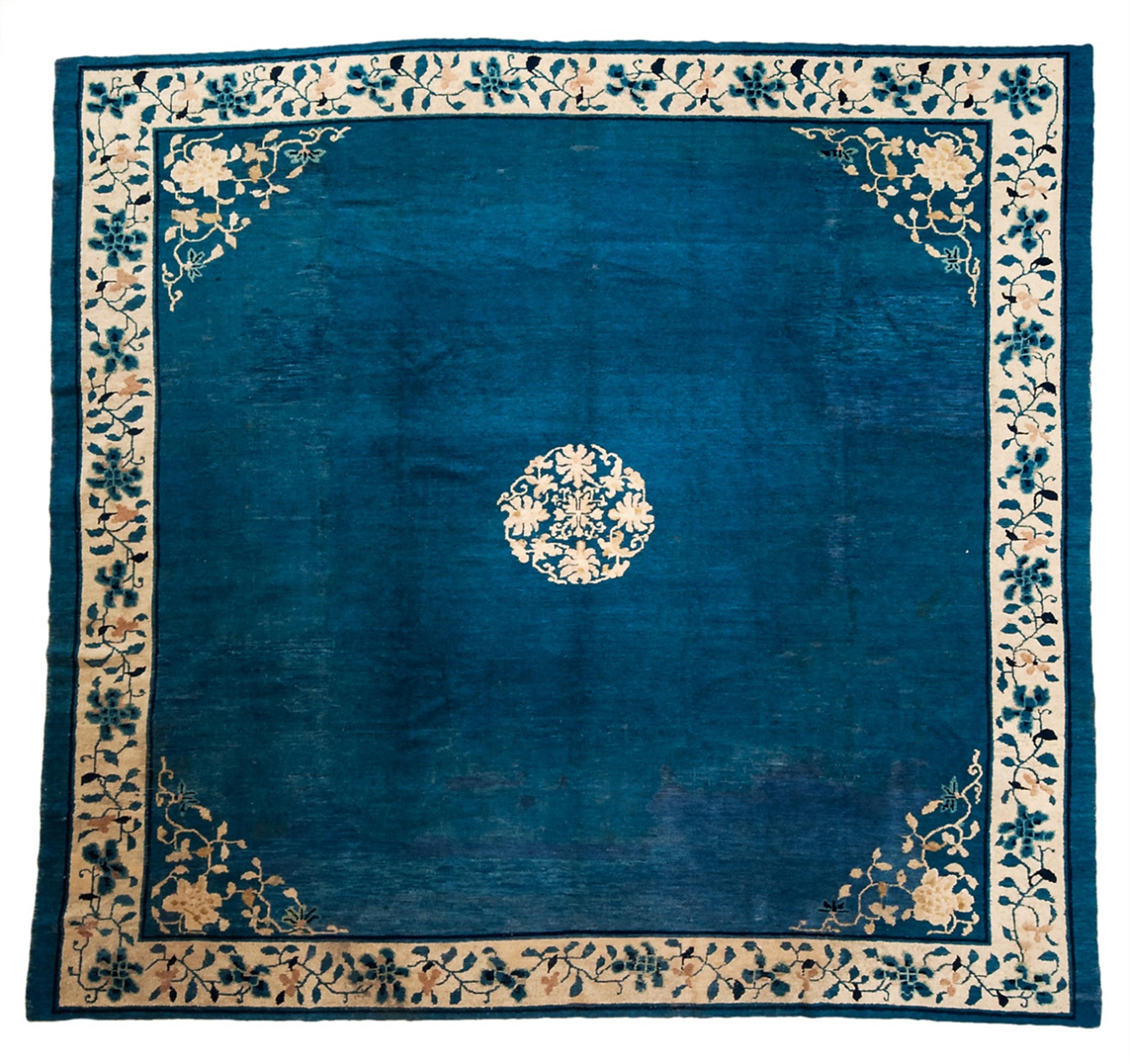 A Chinese woolen floral medallion carpet. - image-1