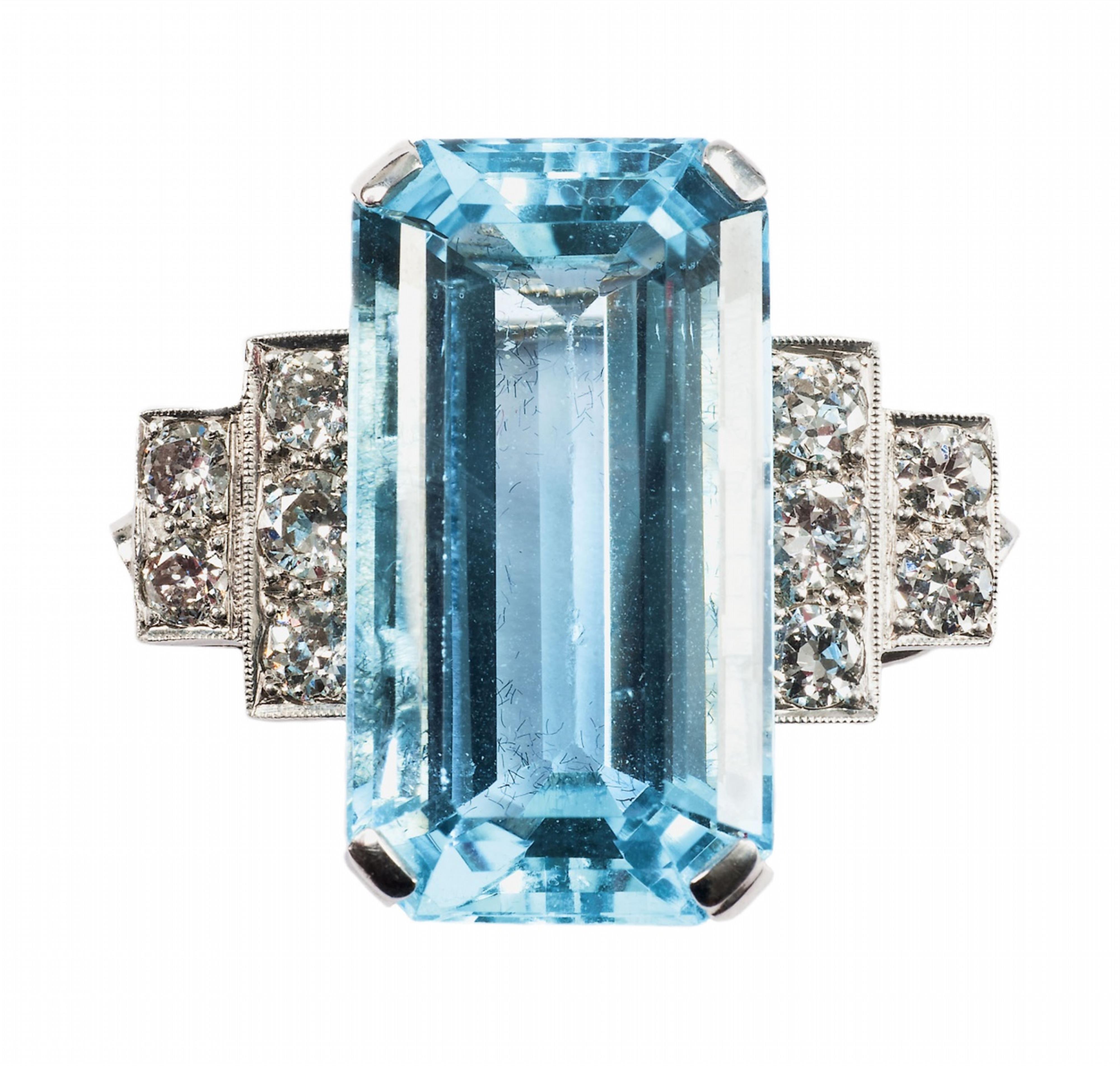 An 18k white gold and aquamarine Art Deco pendant. - image-2