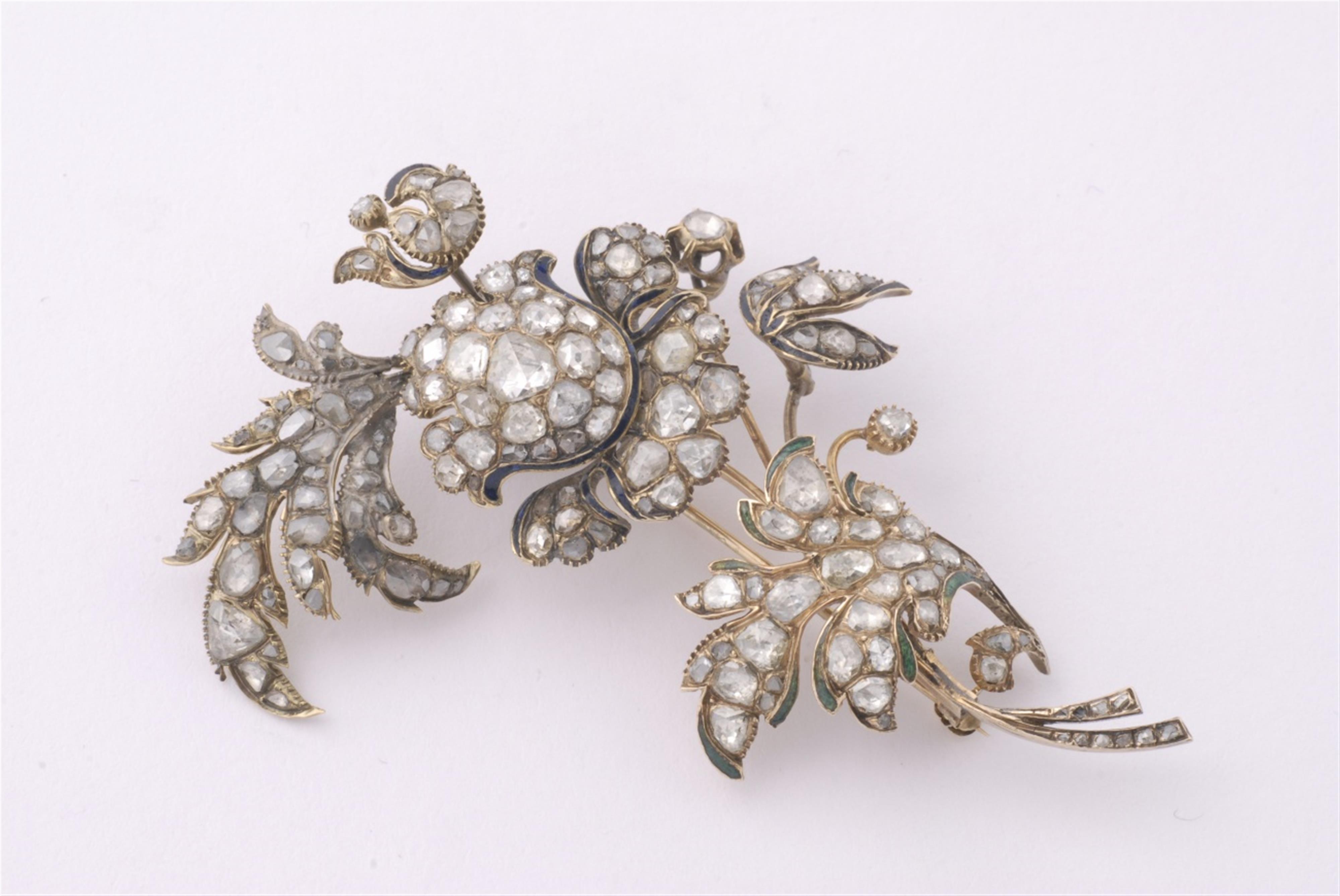 A 14k red gold, silver and diamond dog rose tremble brooch. - image-1