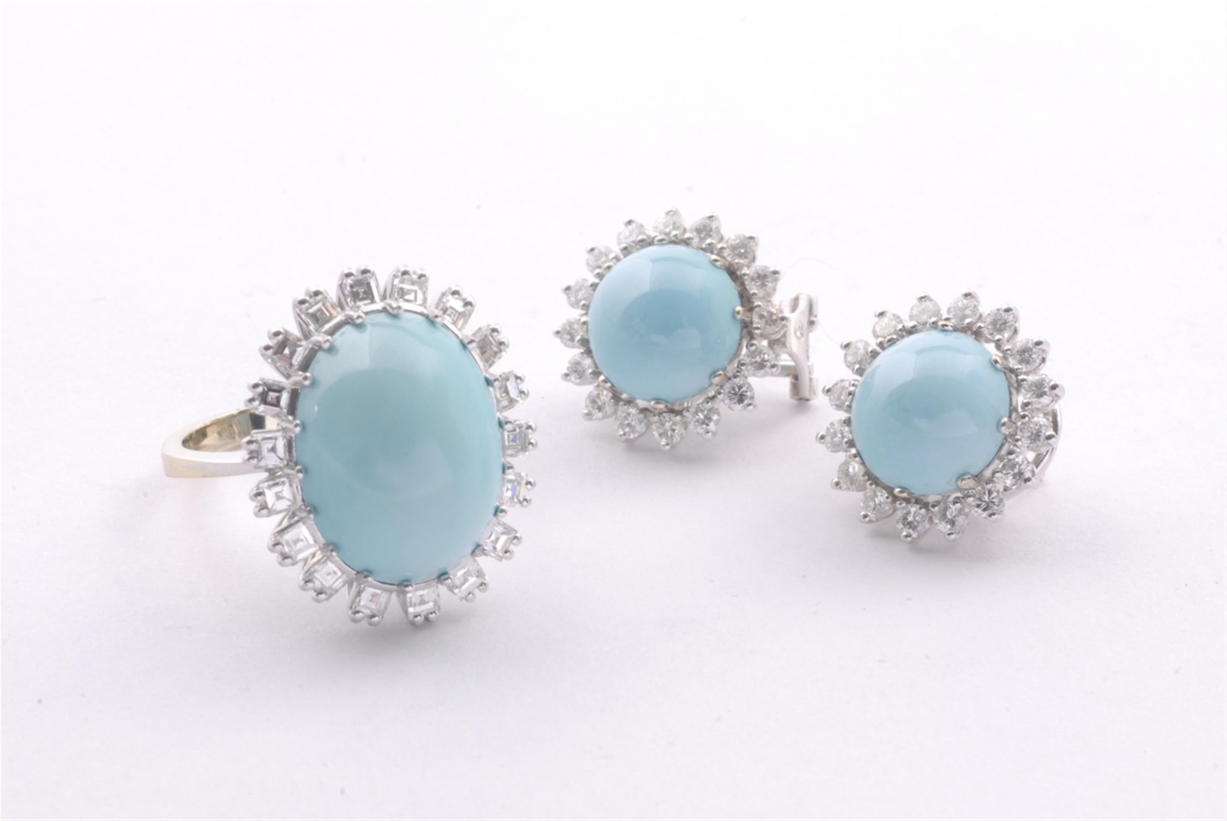 An 18k white gold and turquoise demi-parure. - image-1