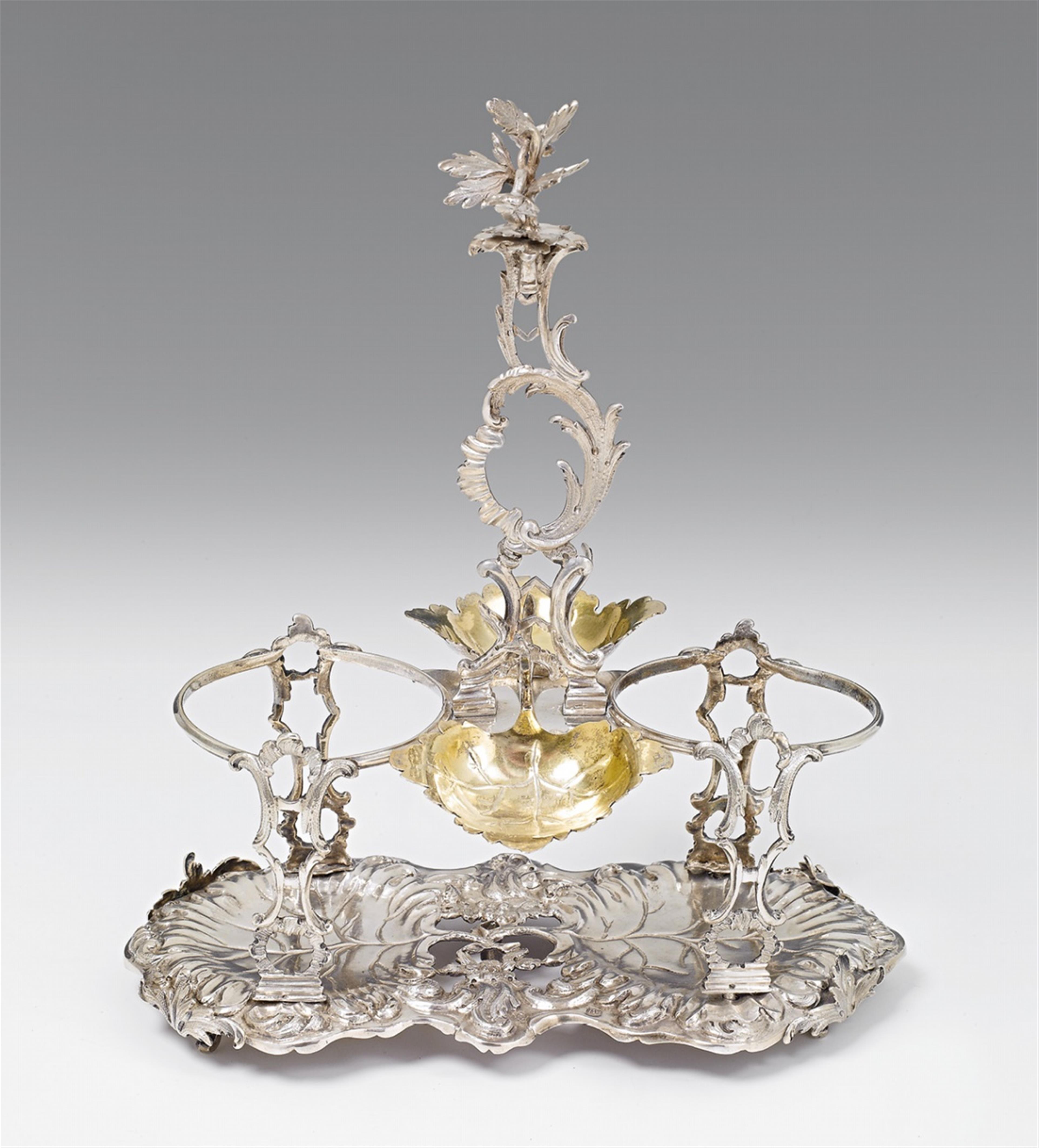 An Augsburg partially gilt silver cruet stand - image-1