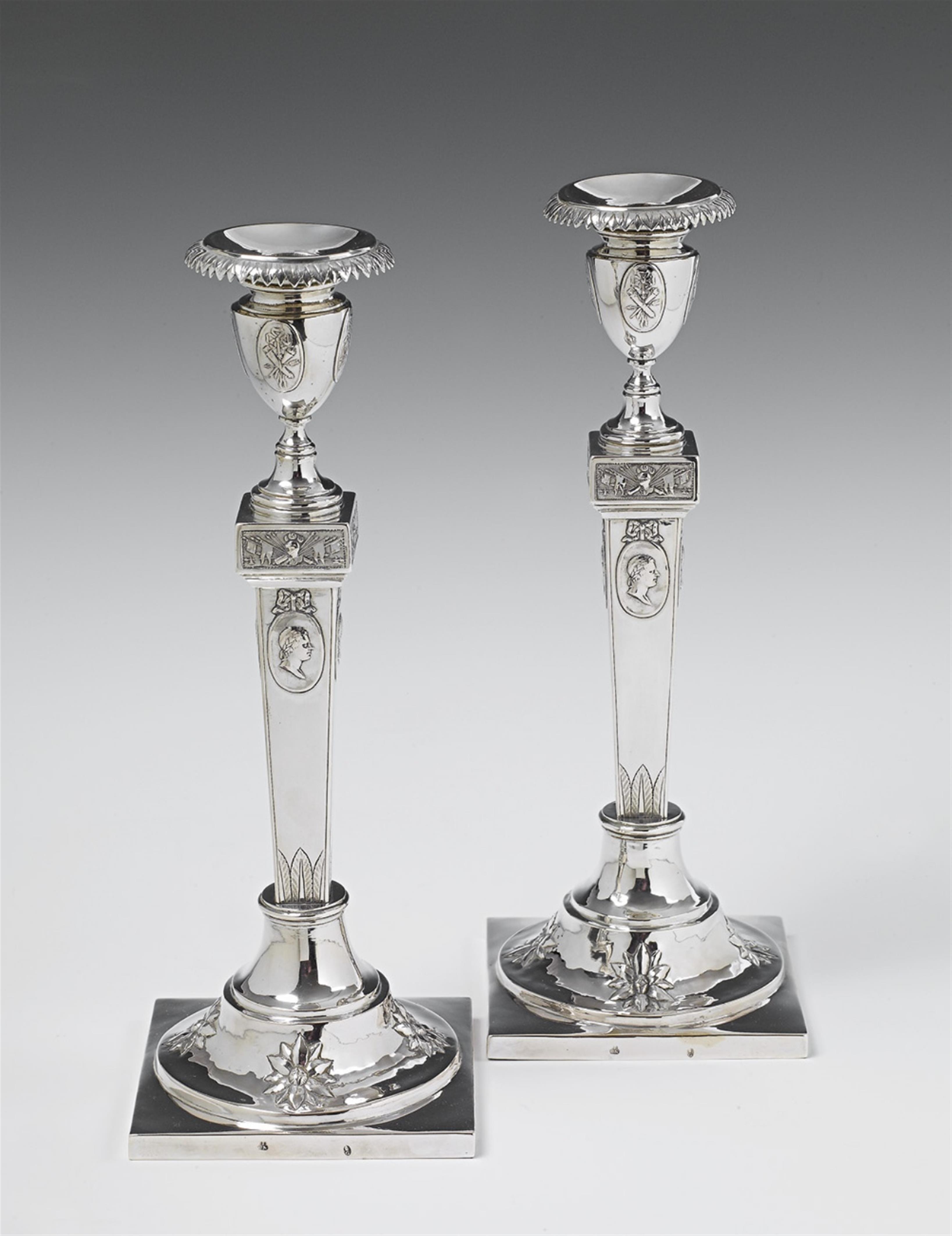 A pair of Neoclassical Augsburg silver candlesticks - image-1