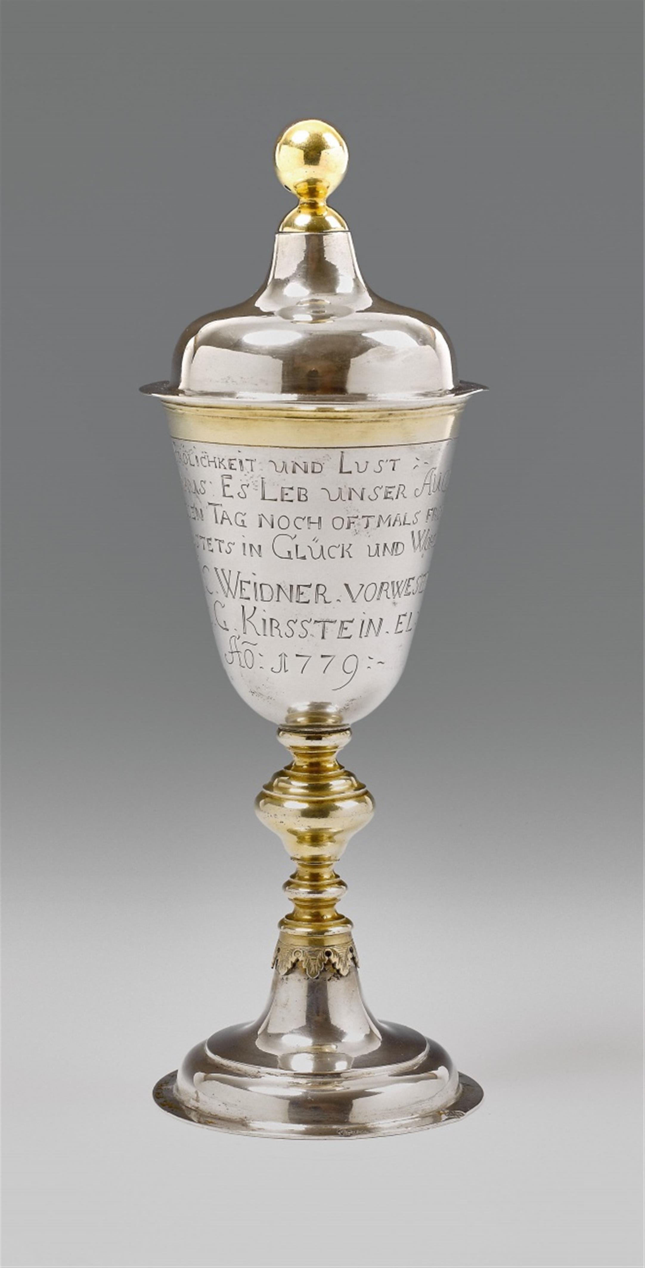 A Breslau partially gilt silver chalice and cover - image-1