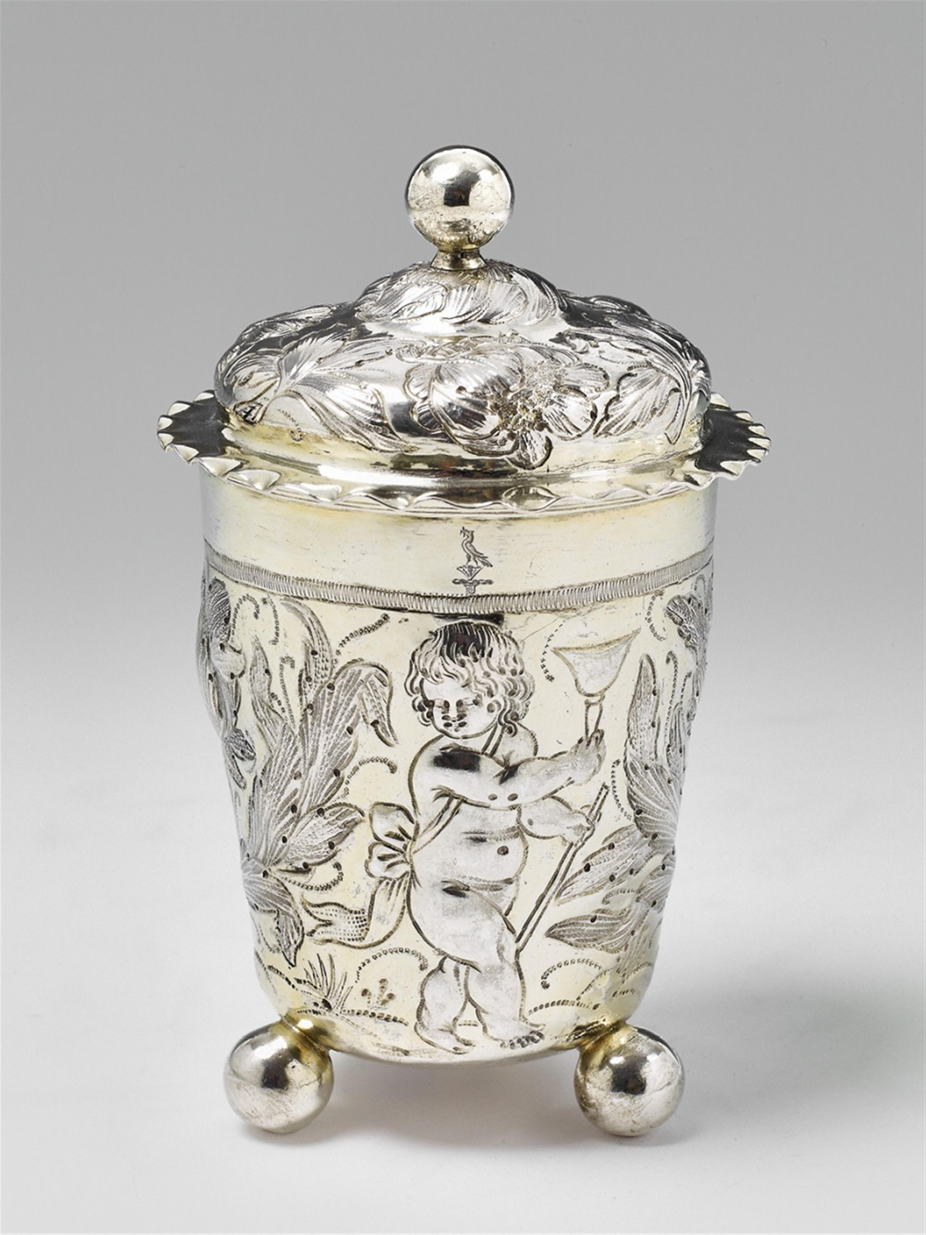 A Leipzig partially gilt silver beaker and cover - image-1