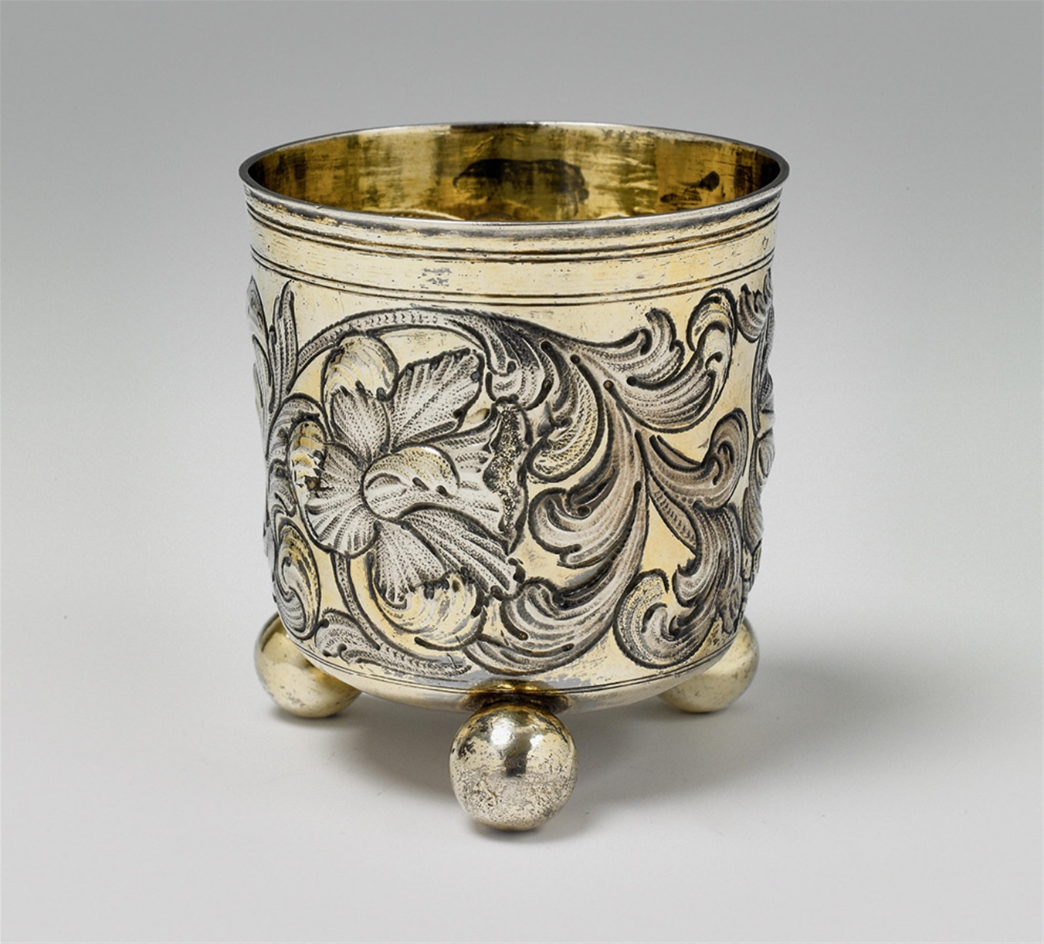 A Nuremberg partially gilt silver beaker on spherical feet - image-1