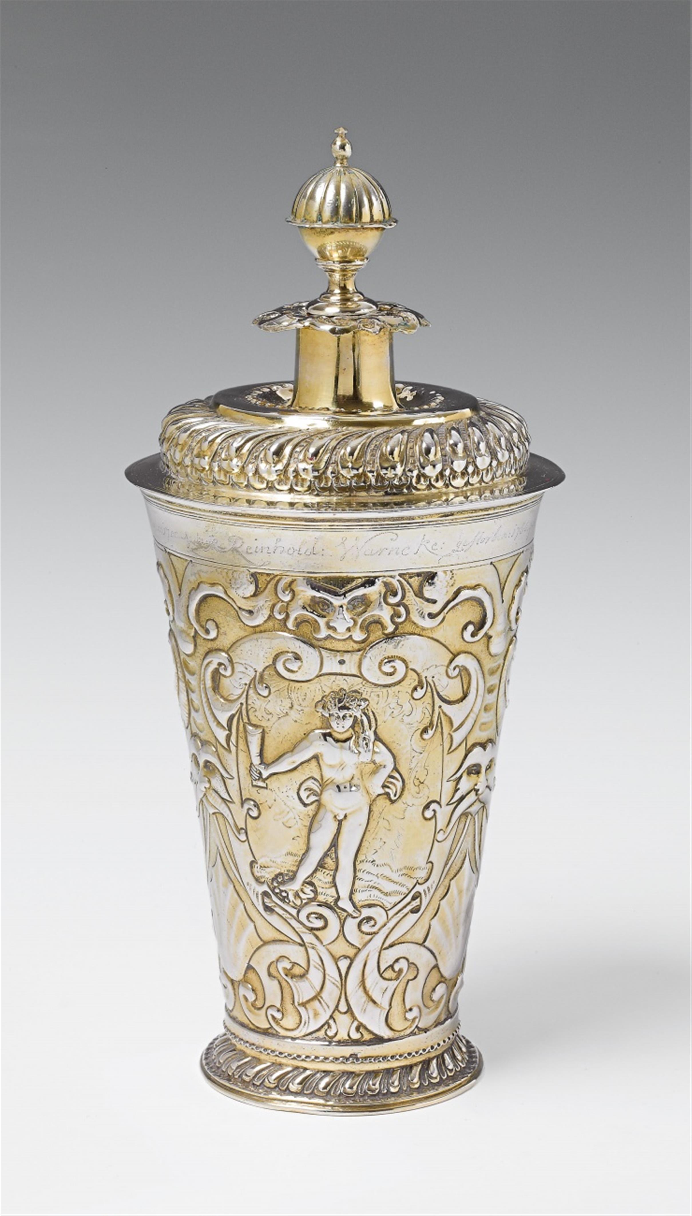 A large Riga silver gilt beaker and cover - image-1