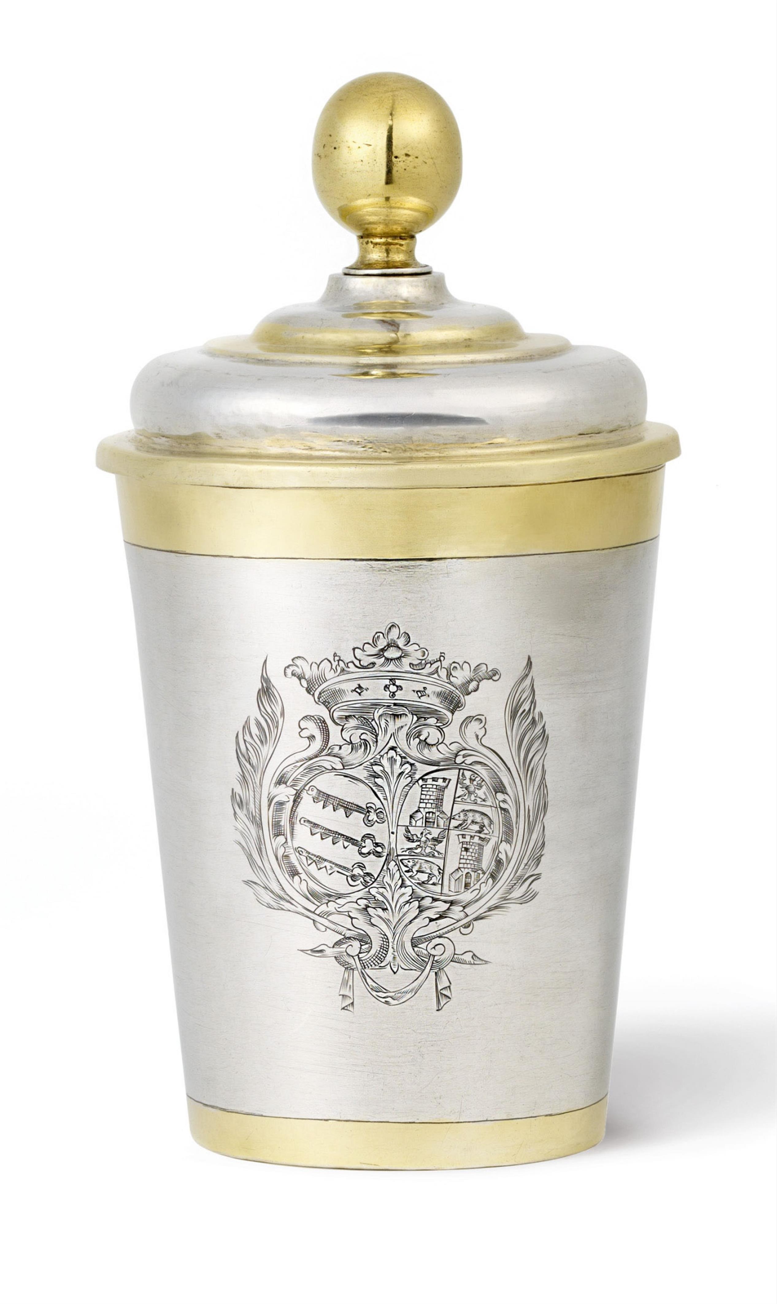 An important Ulm partially gilt silver beaker and cover - image-1