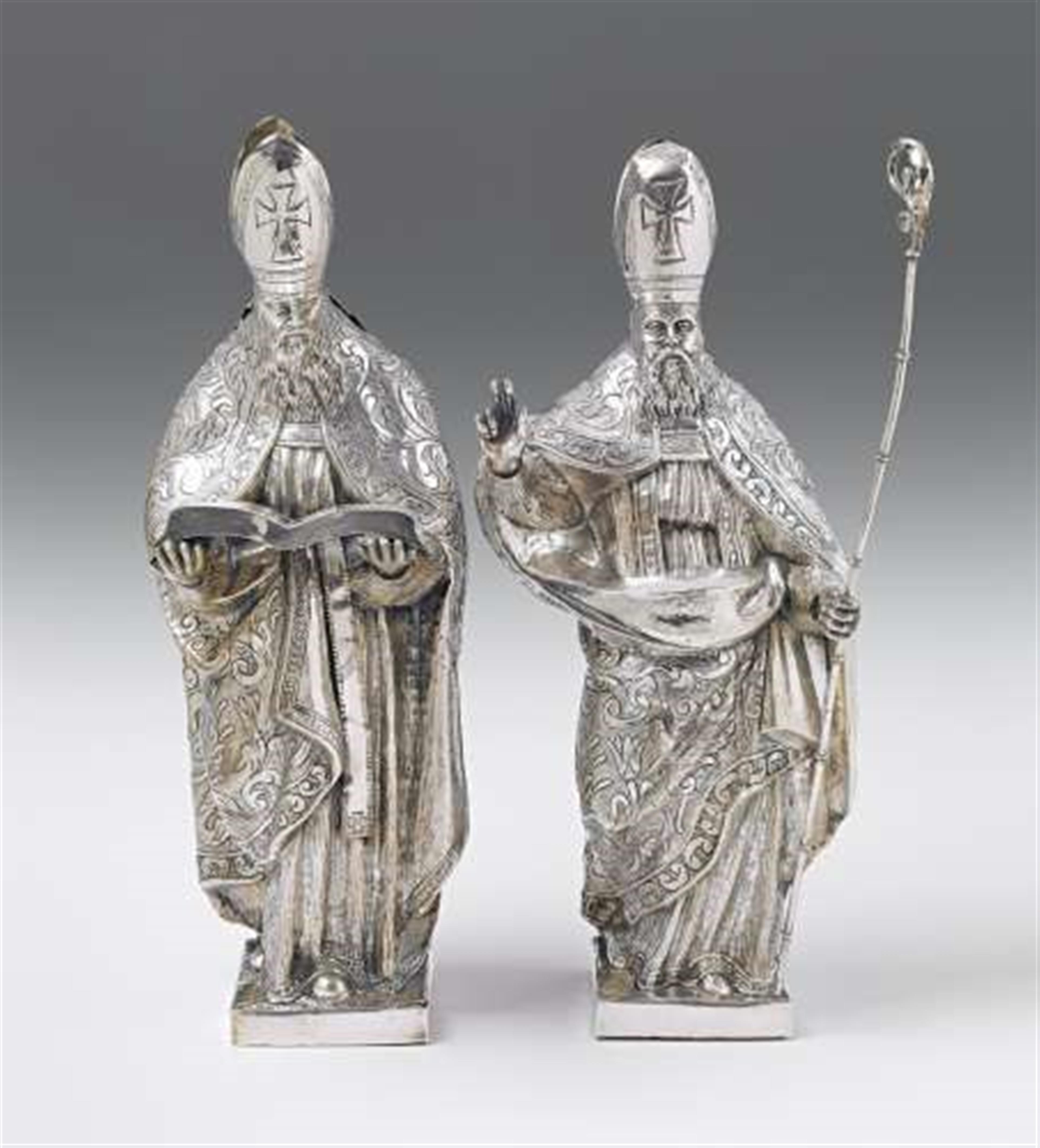 Two large silver figures of bishops - image-1