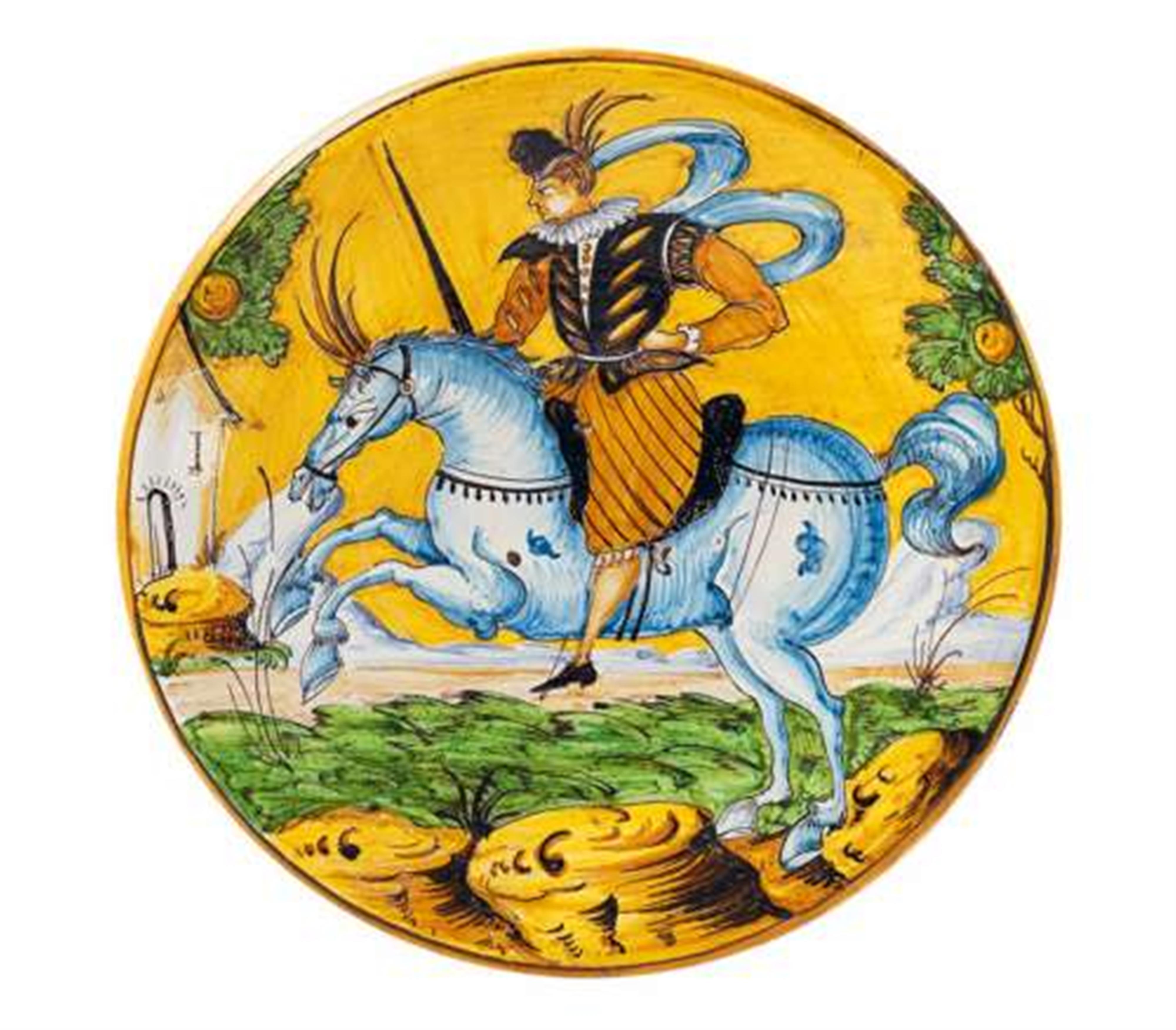 A large Montelupo maiolica charger painted with a rider. - image-2