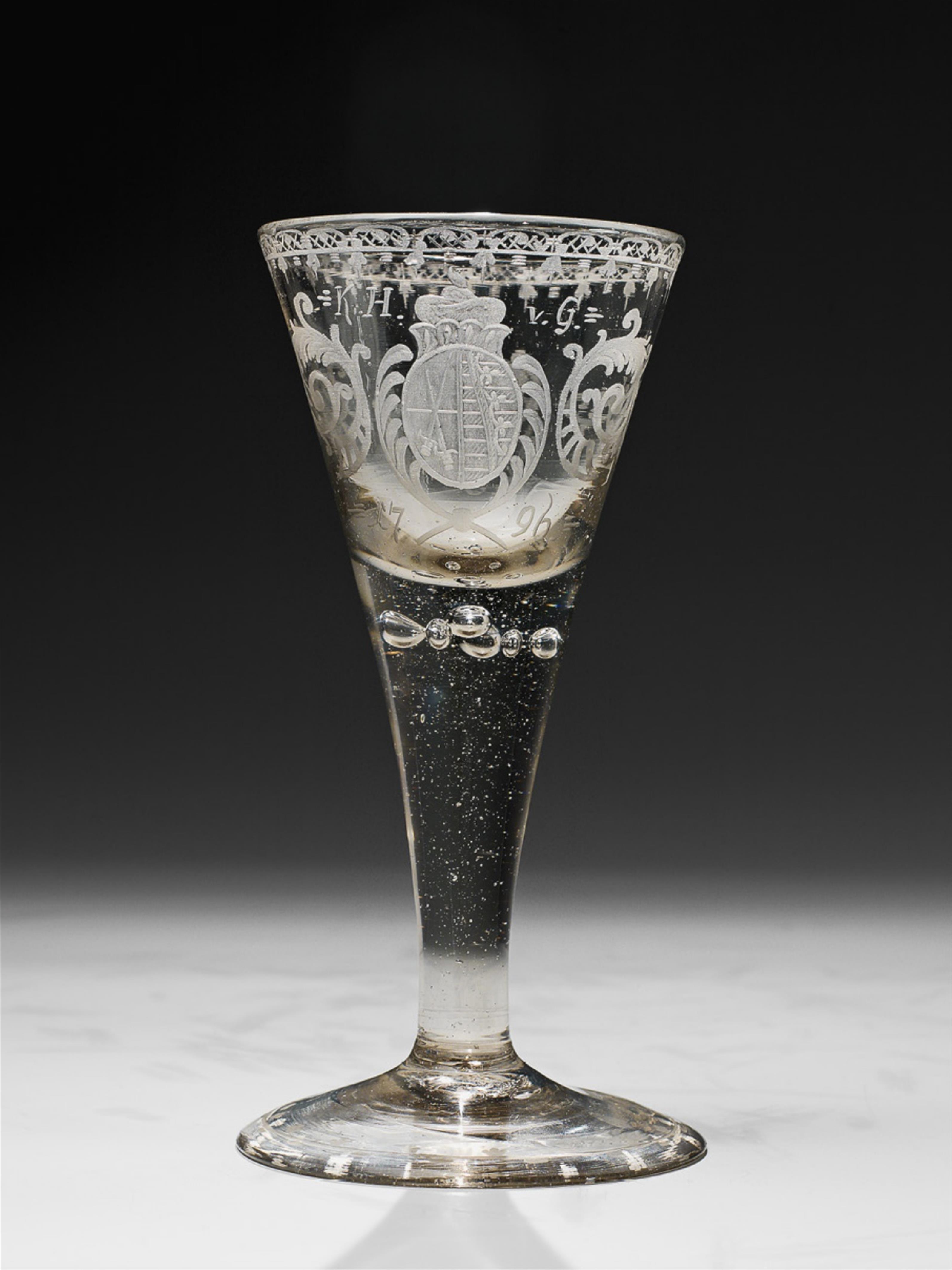 A large triangular form cut glass chalice in the manner of Lauenstein. - image-1