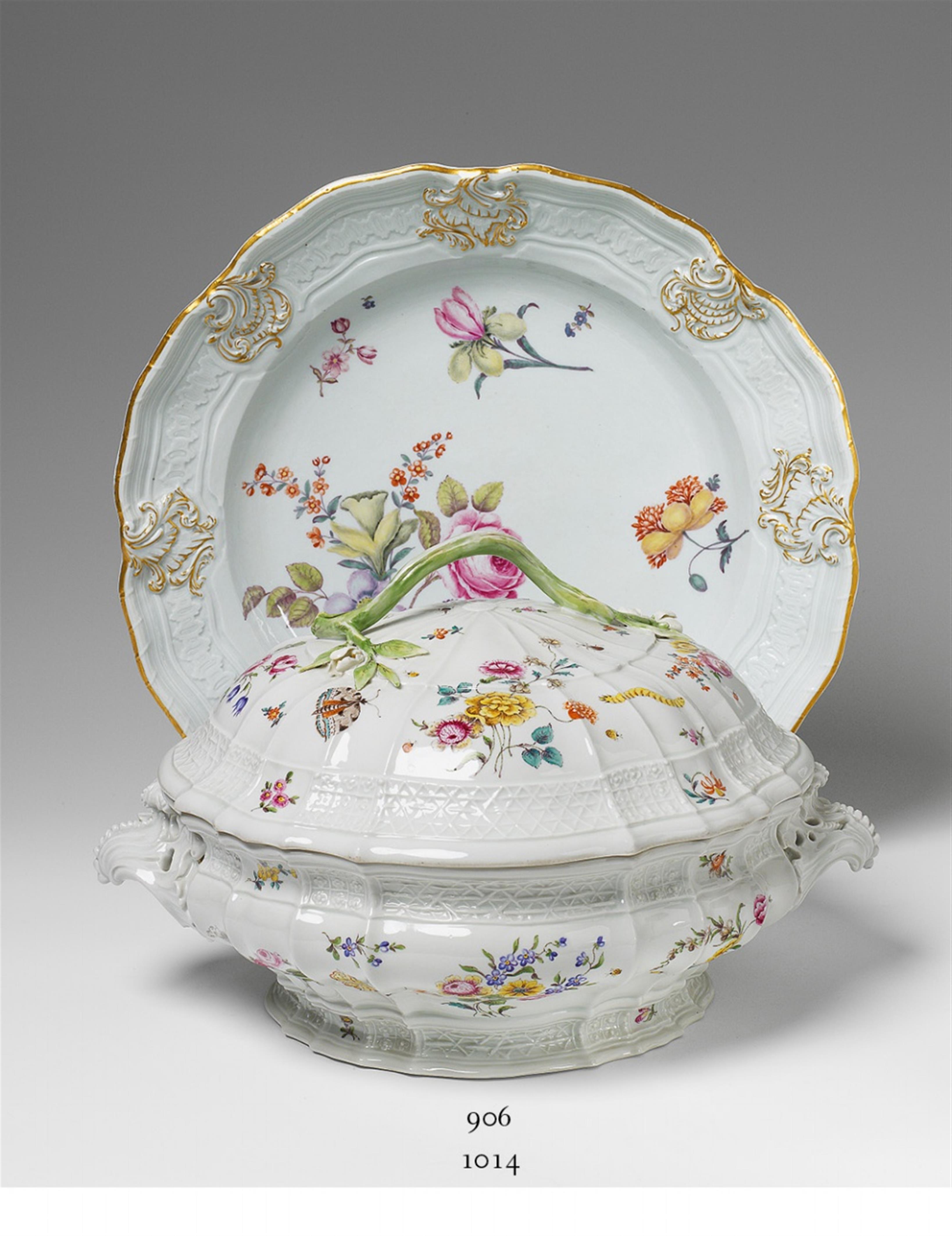 A relief bordered Meissen porcelain platter with floral decor. - image-2