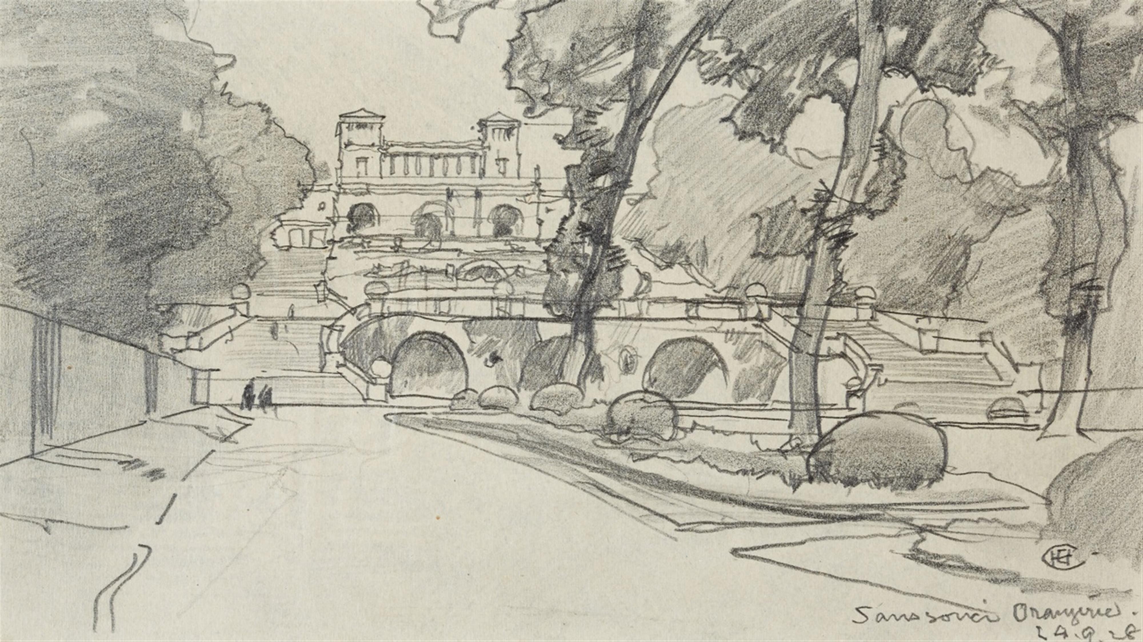 Edward Harrison Compton - Zwei Zeichnungen mit Ansichten von Sanssouci - image-2