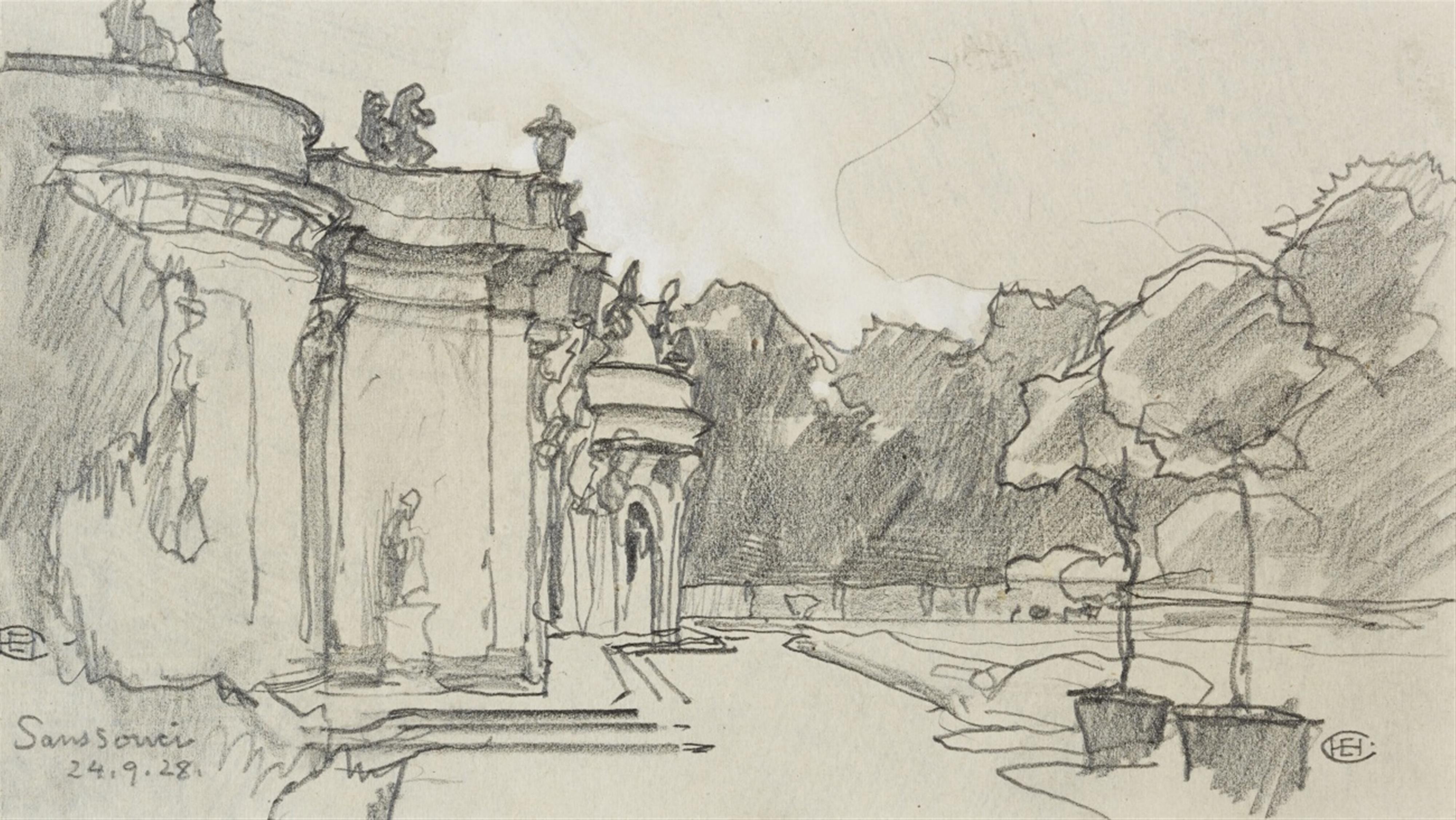 Edward Harrison Compton - Zwei Zeichnungen mit Ansichten von Sanssouci - image-1