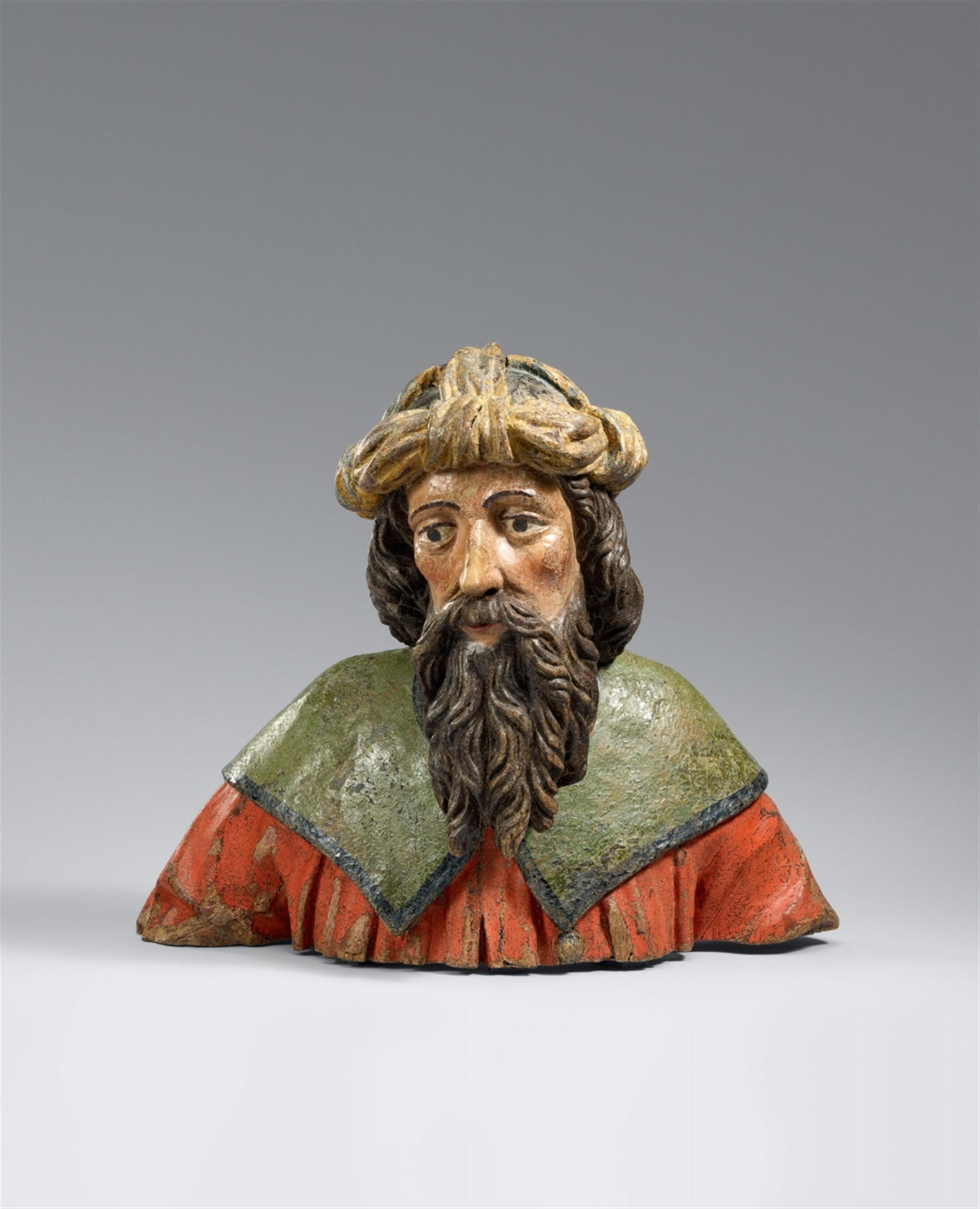 Austria circa 1500 - Two Austrian carved limewood busts of Nicodemus and Joseph of Arimathea, circa 1500 - image-2