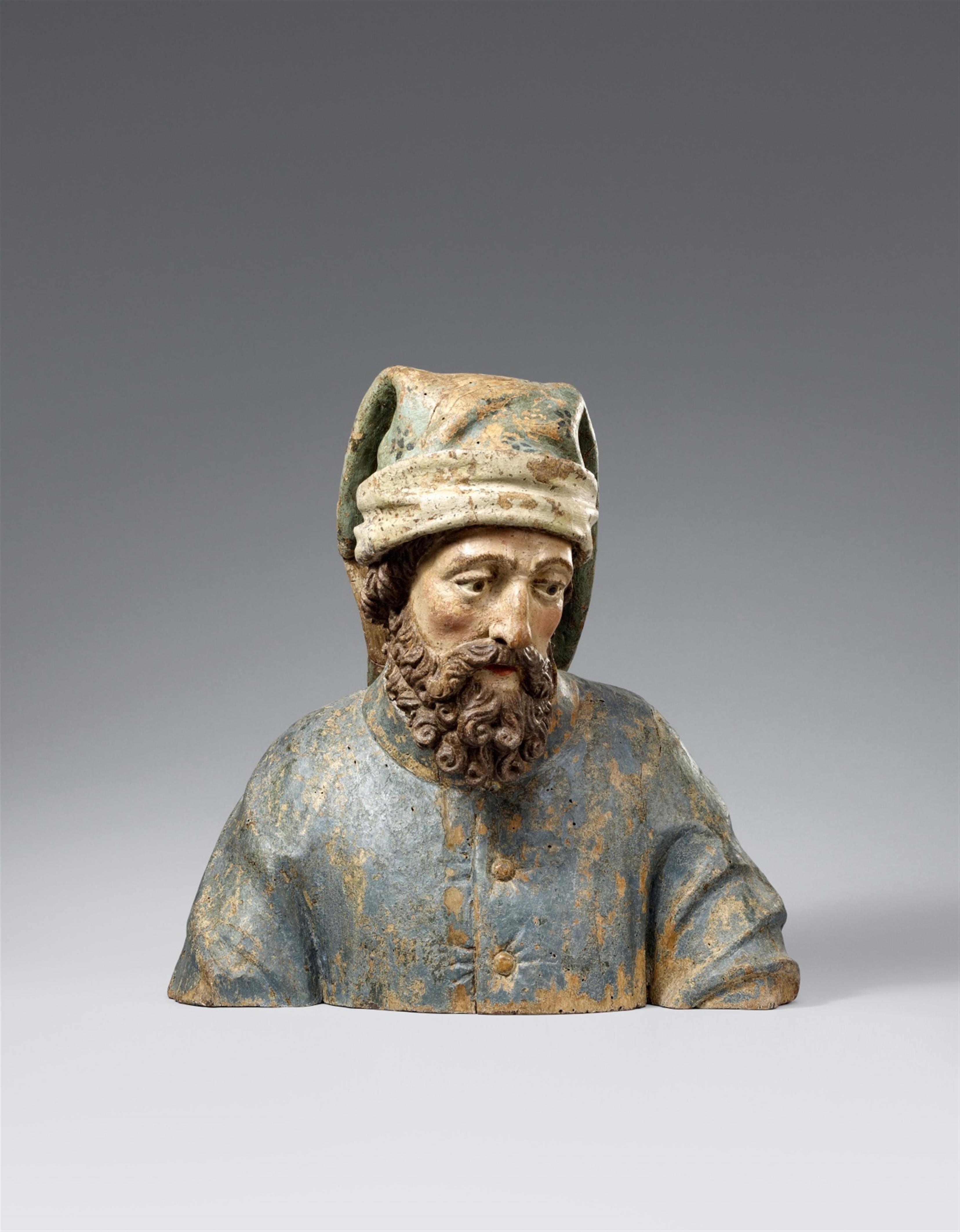 Austria circa 1500 - Two Austrian carved limewood busts of Nicodemus and Joseph of Arimathea, circa 1500 - image-1