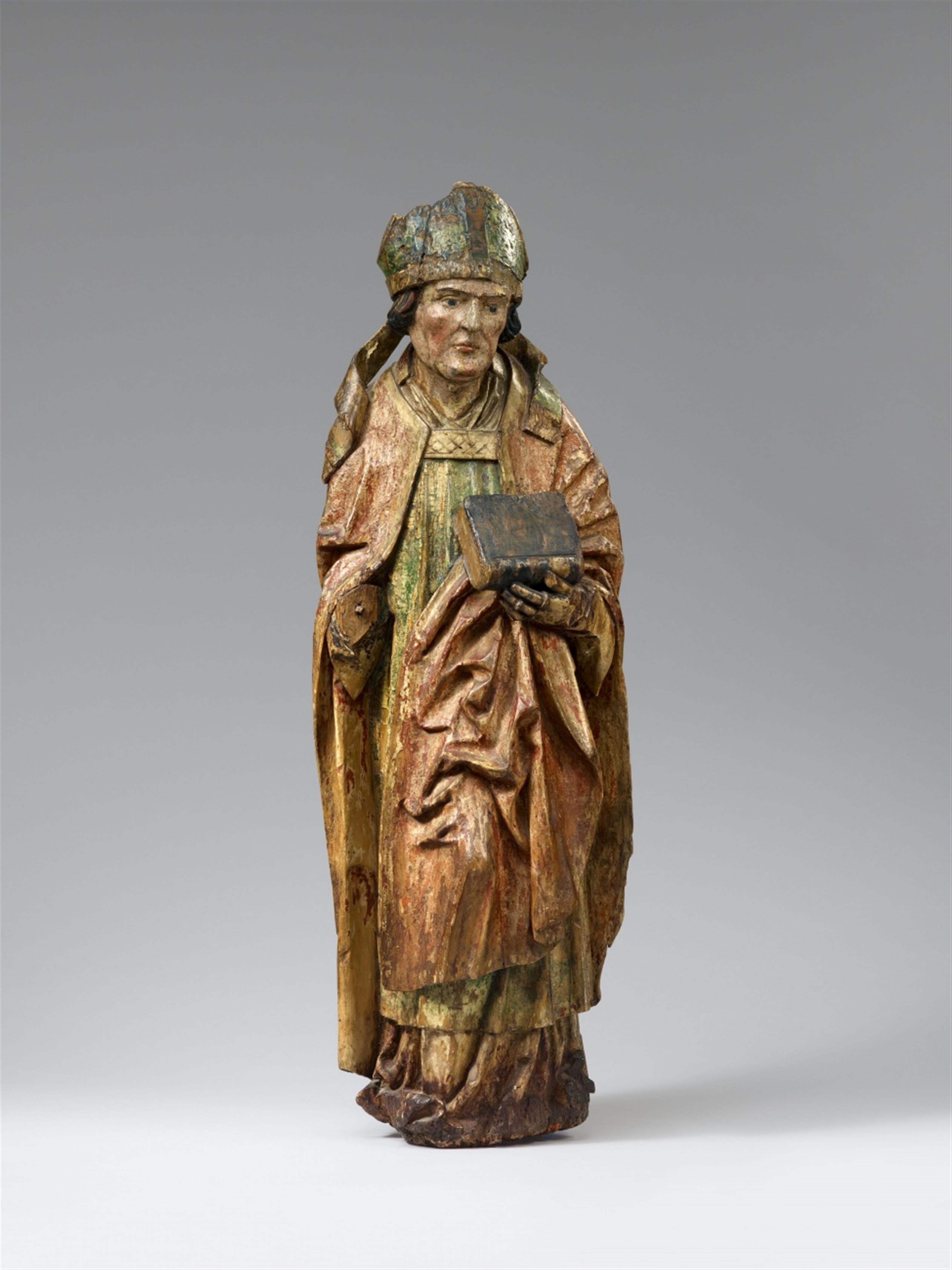 Probably Central Rhine Region circa 1480/1490 - A probably Central Rhenish carved wooden figure of a Holy Bishop, circa 1480/1490. Hl. Bischof - image-1