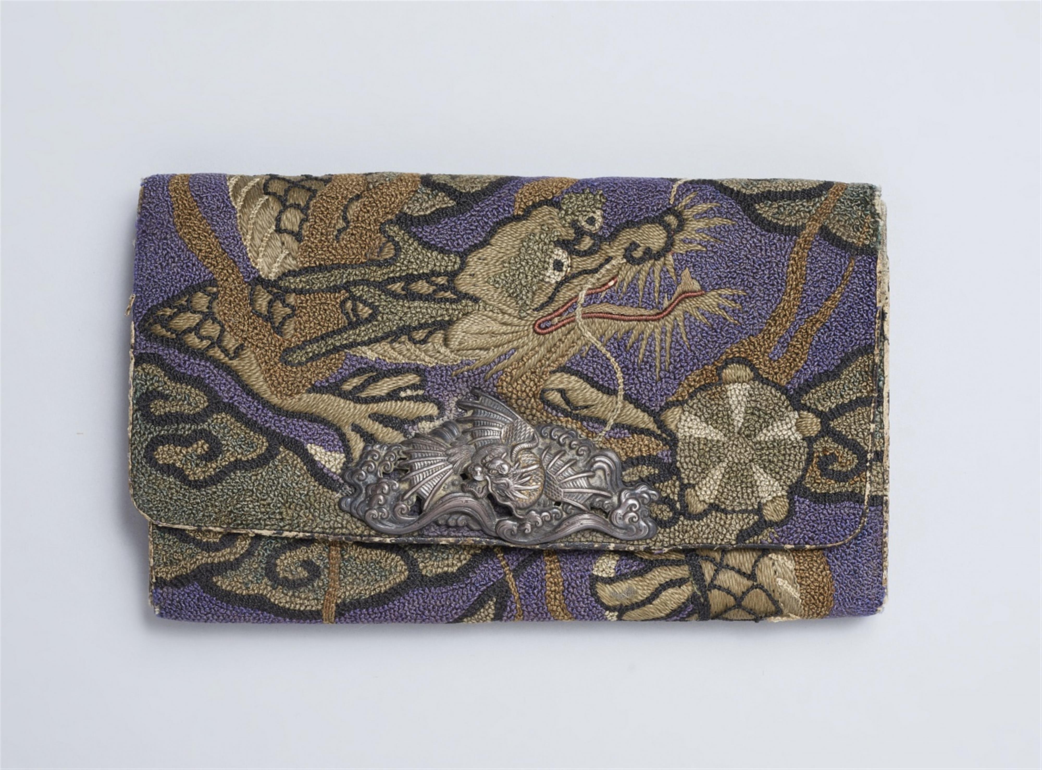 An embroidered leather tabako-ire. 19th century - image-1