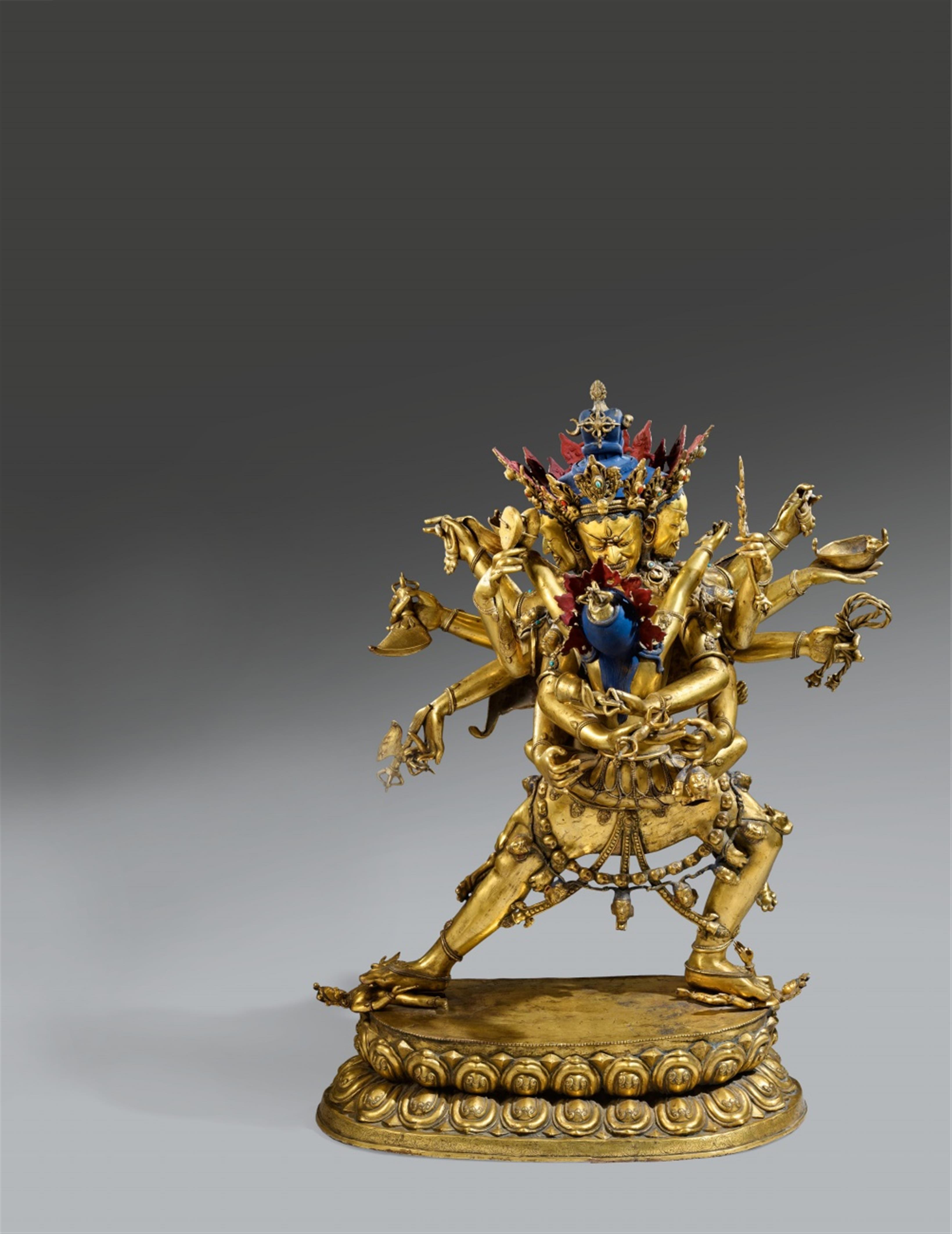 A Tibetan gilt bronze figure of Chakrasamvara yab yum. 20th century - image-2