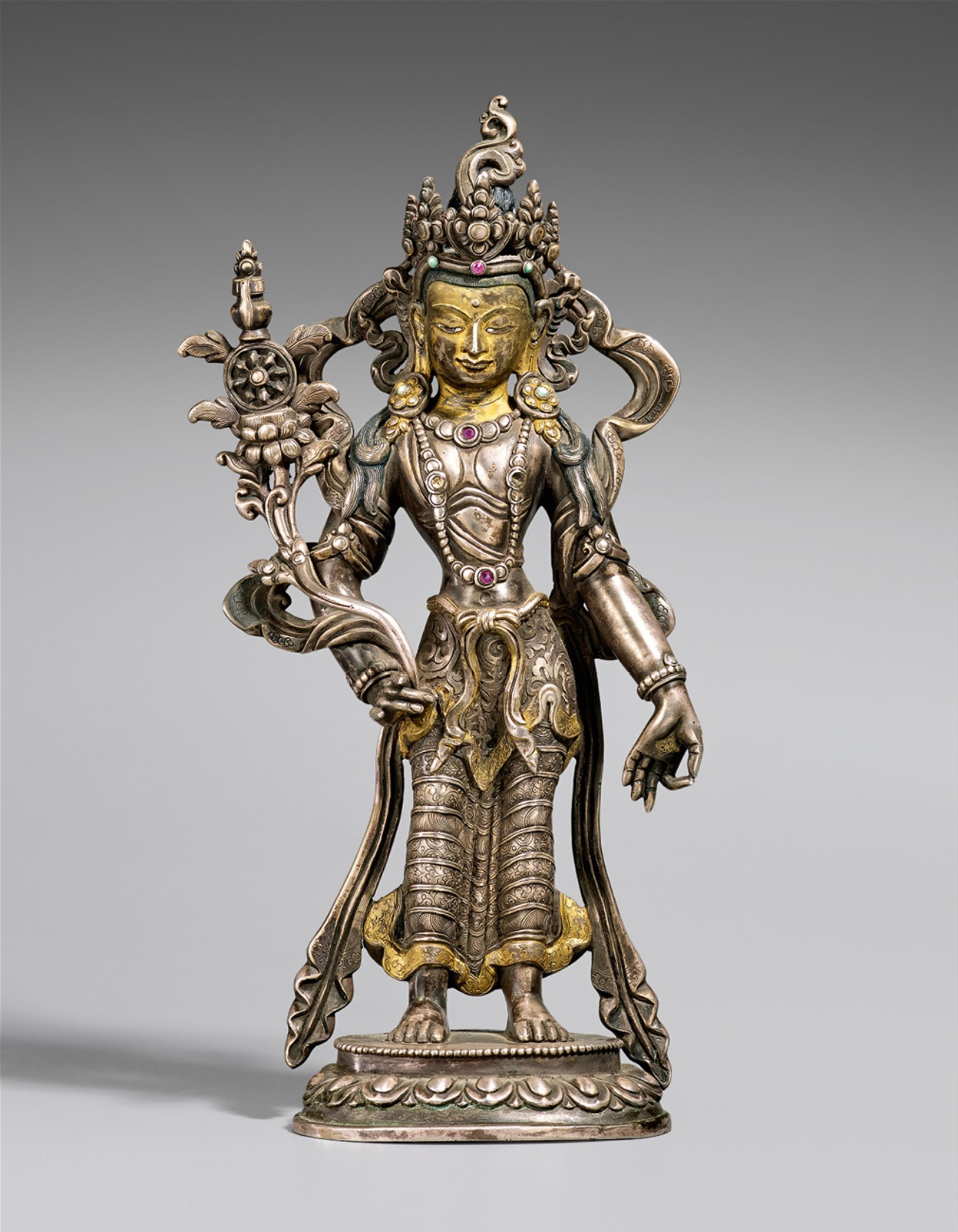 A Nepalese silver figure of Maitreya. Around 1900 or later - image-1