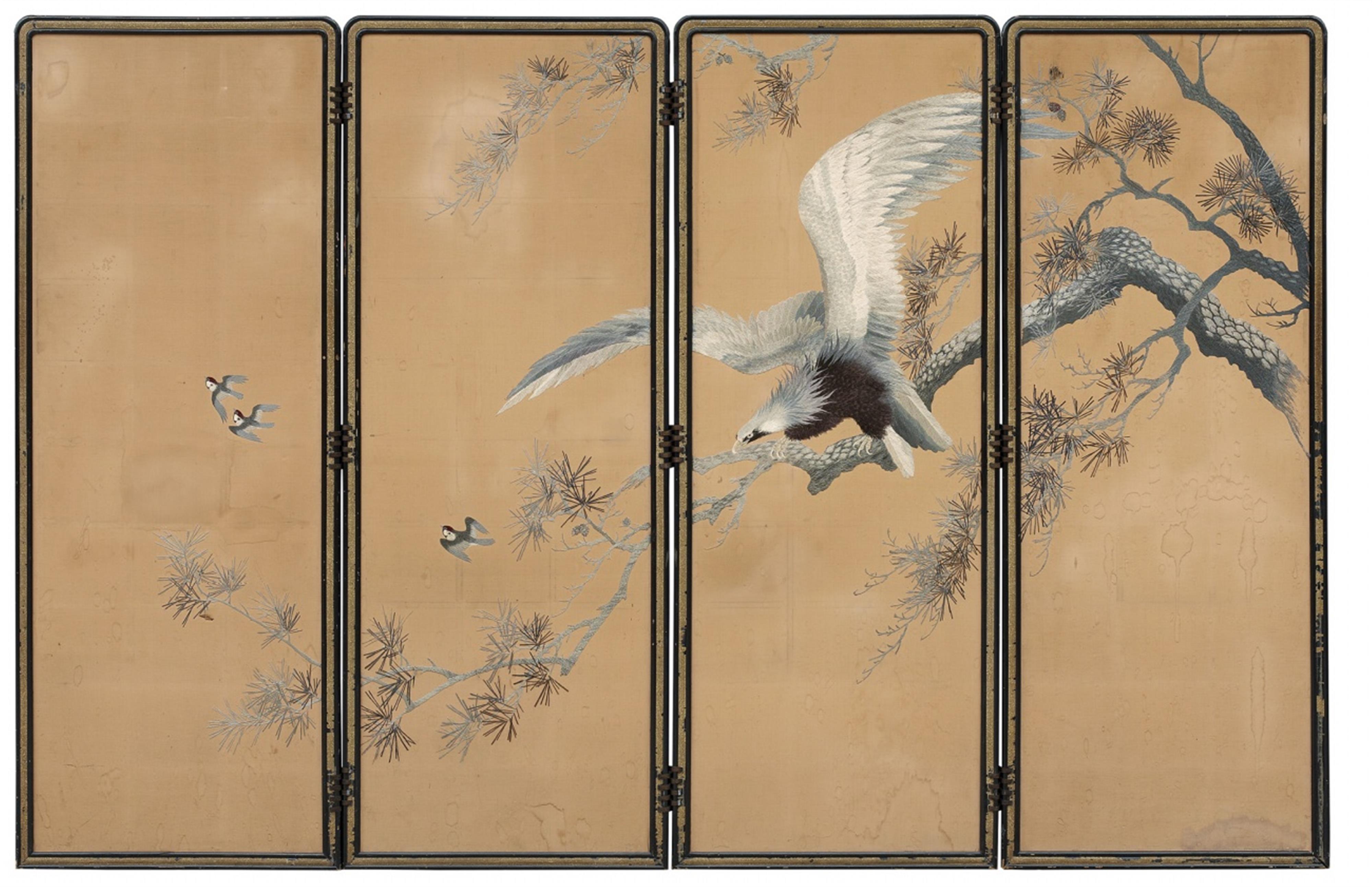 An embroidered four-panel screen. Late 19th century - image-1